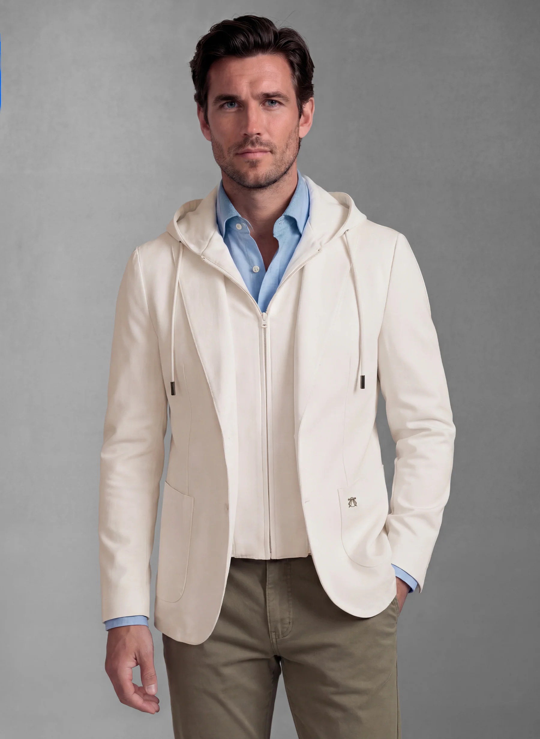 Americana Off White Capucha Desmontable Hombre - Image 2