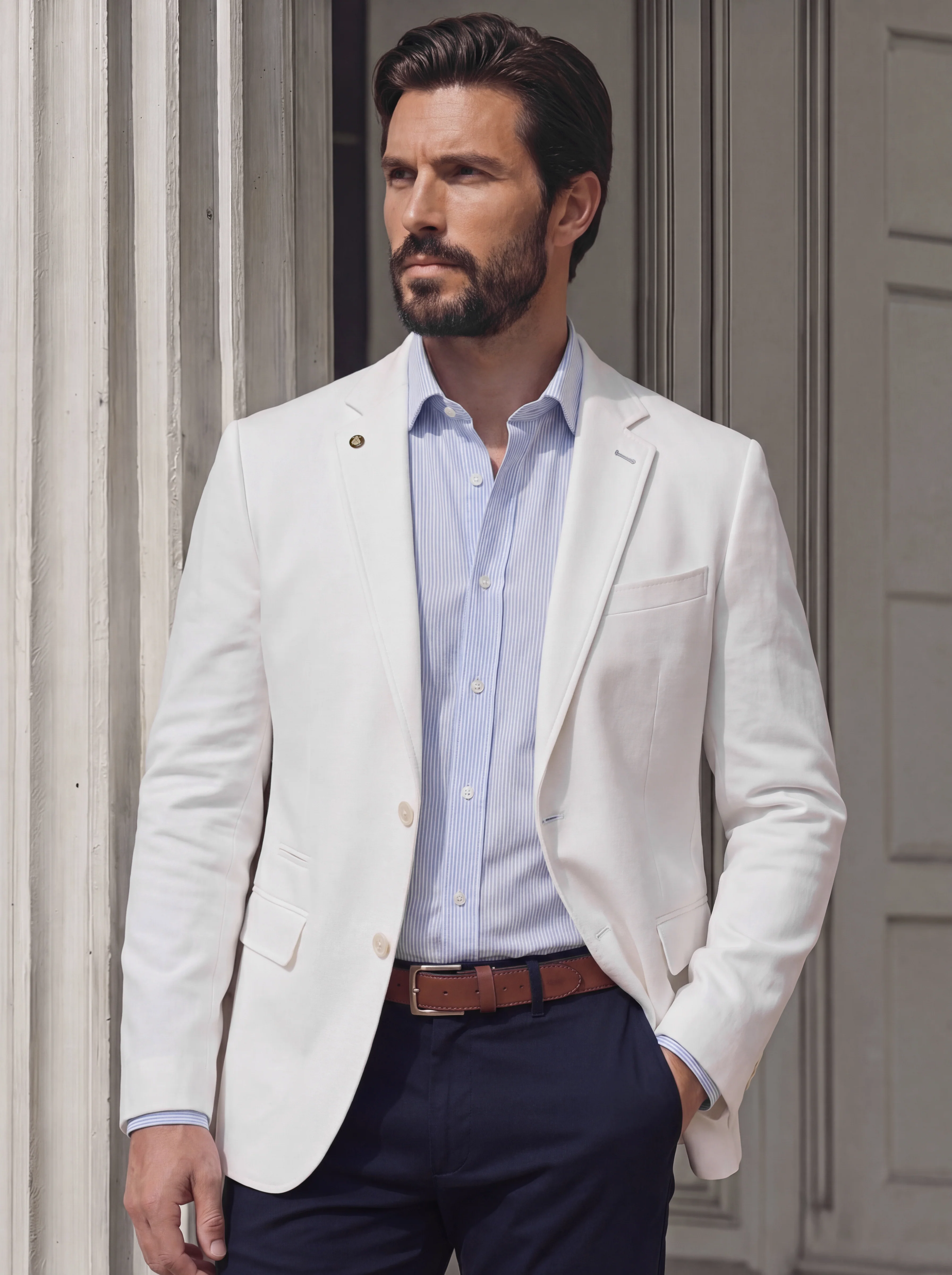 Americana Blanca Granulada Hombre