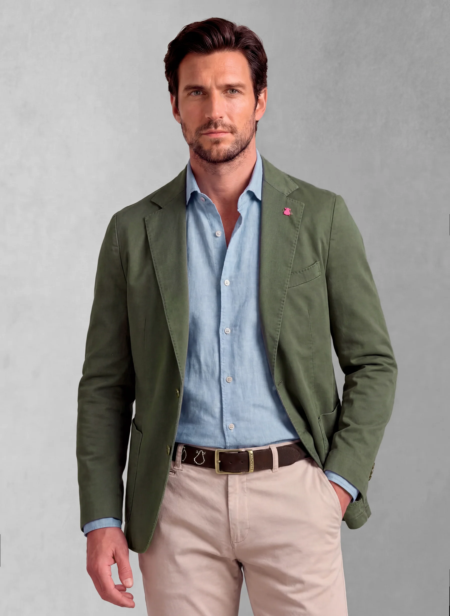 Americana Hombre Verde Kaki Algodón