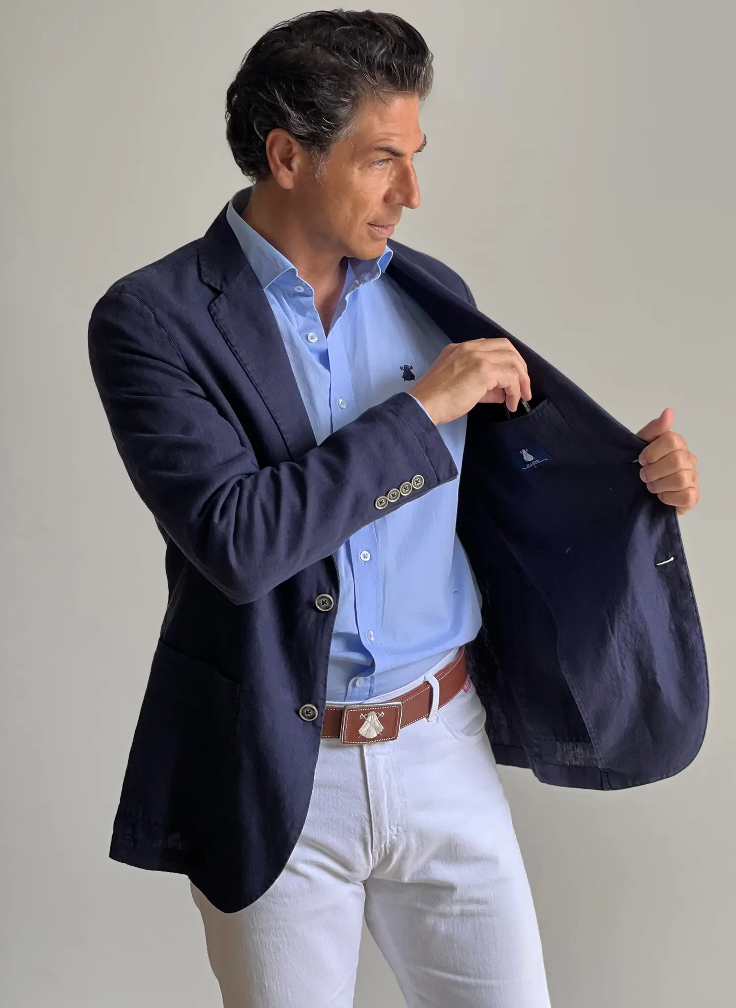 Americana Lino Azul Hombre - Image 3