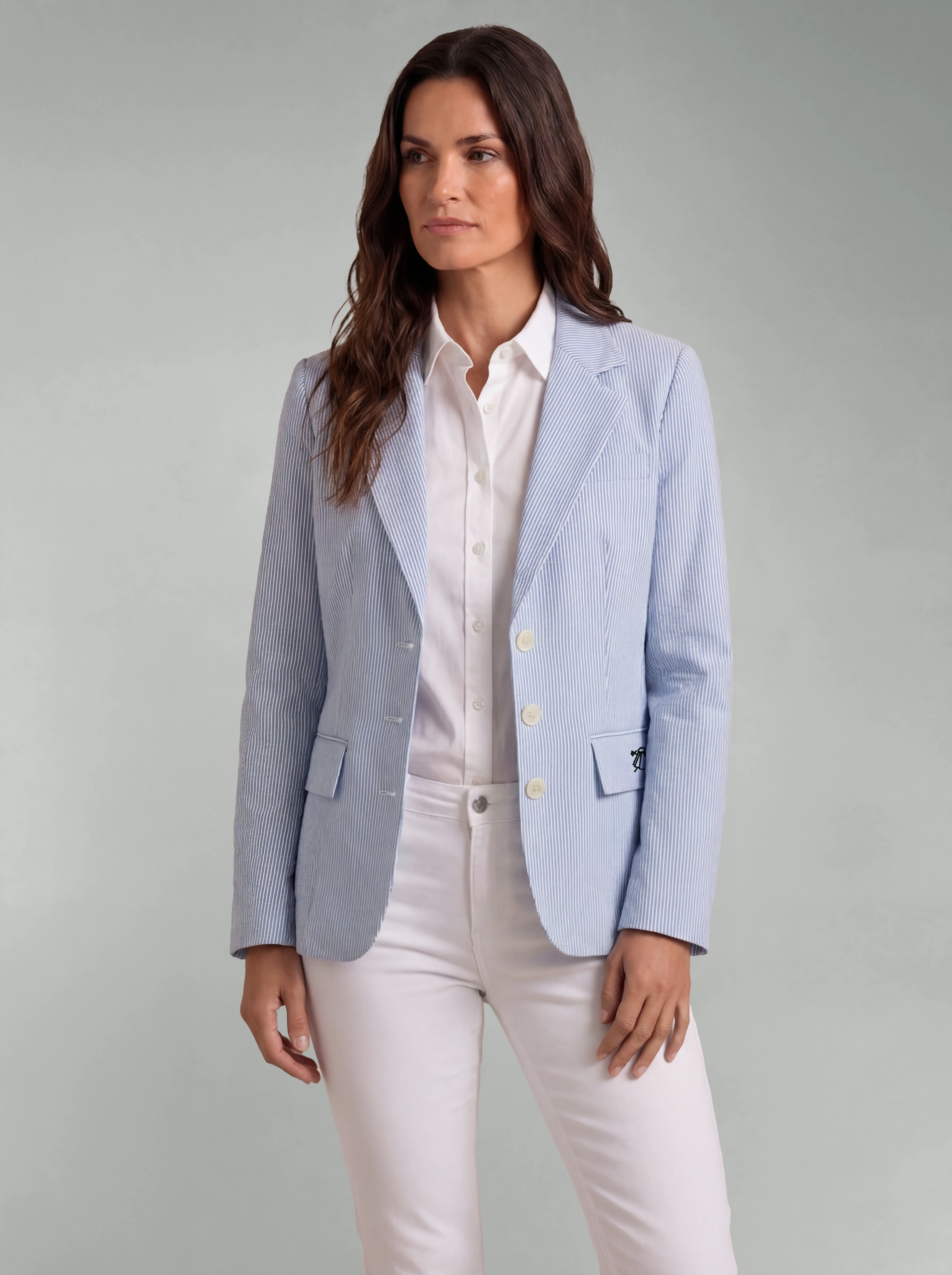 Americana Multi Rayas Celestes Sersuker Mujer - Image 5
