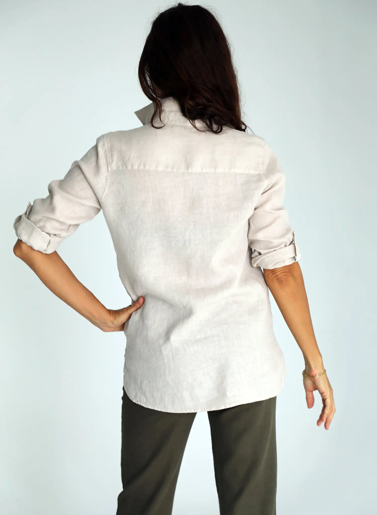 Camisola Bolsillos Lino Camel Mujer - Image 3