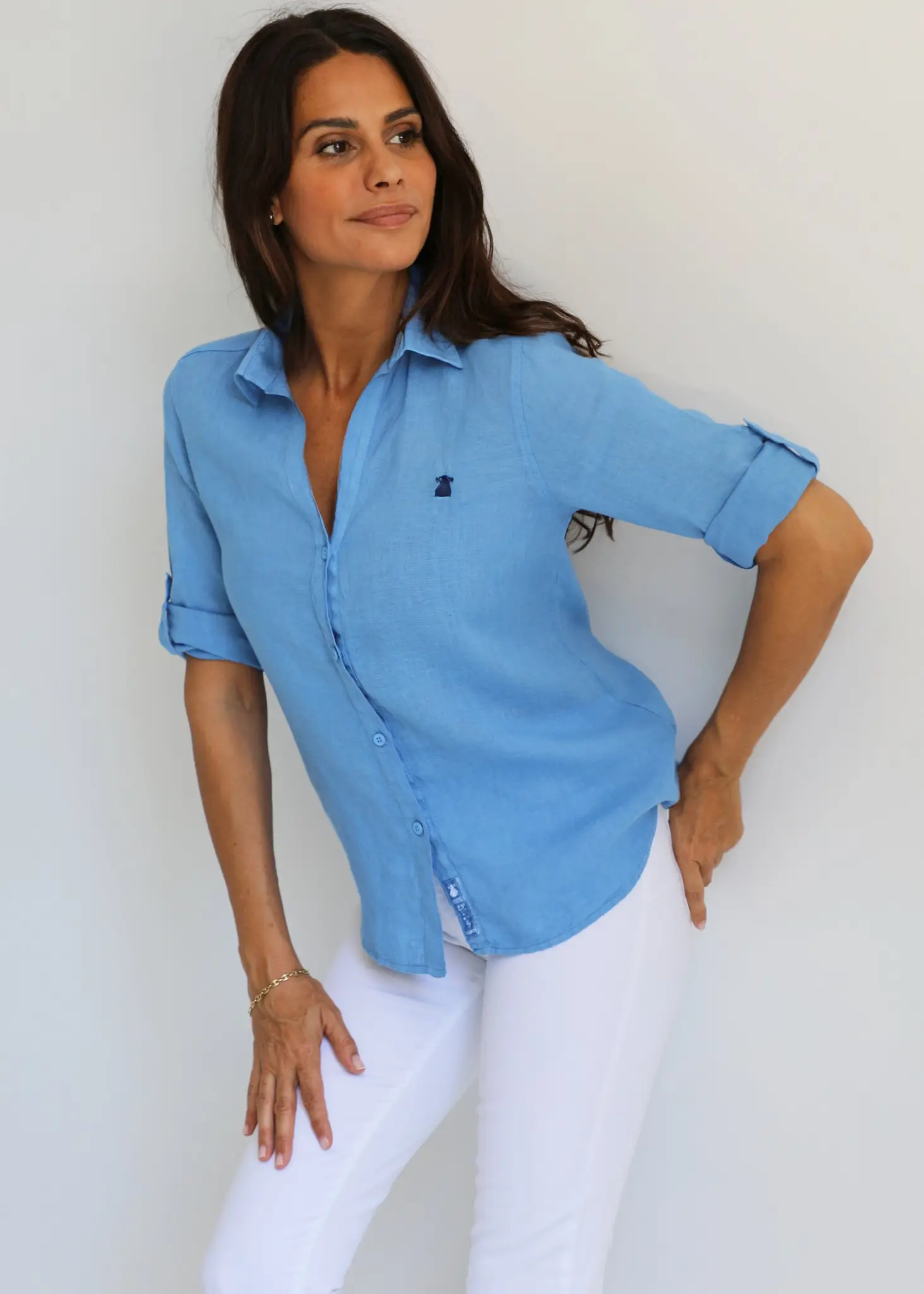 Camisa 100% Lino Azul Añil Mujer