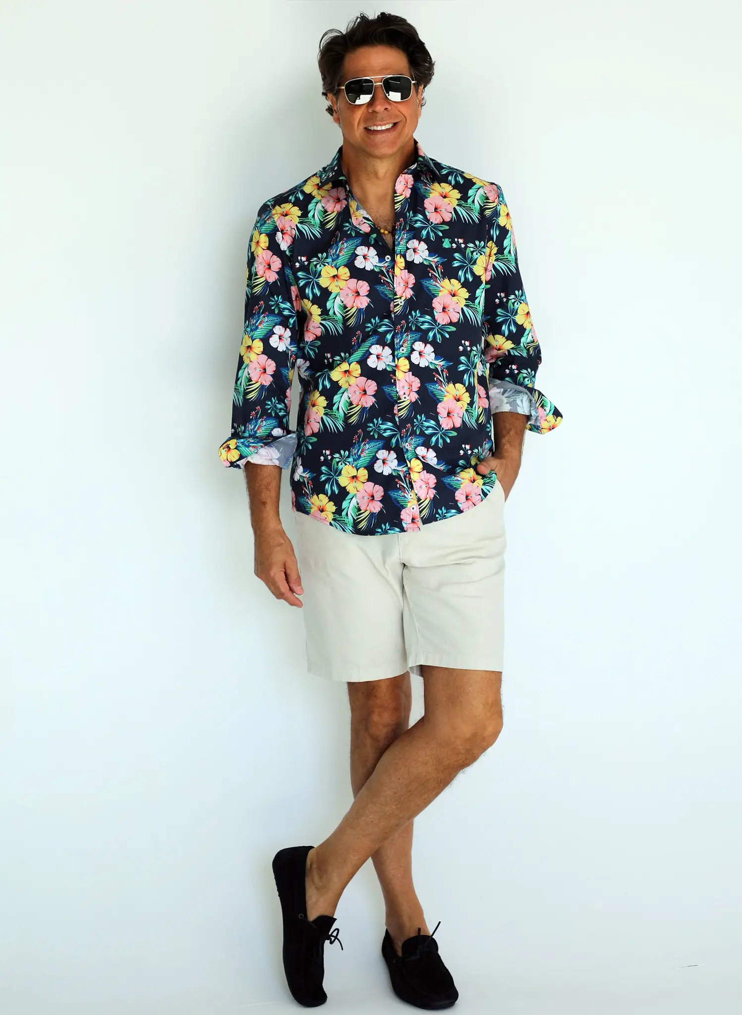 Camisa Azul Flores Grandes de Colores Hombre - Image 2