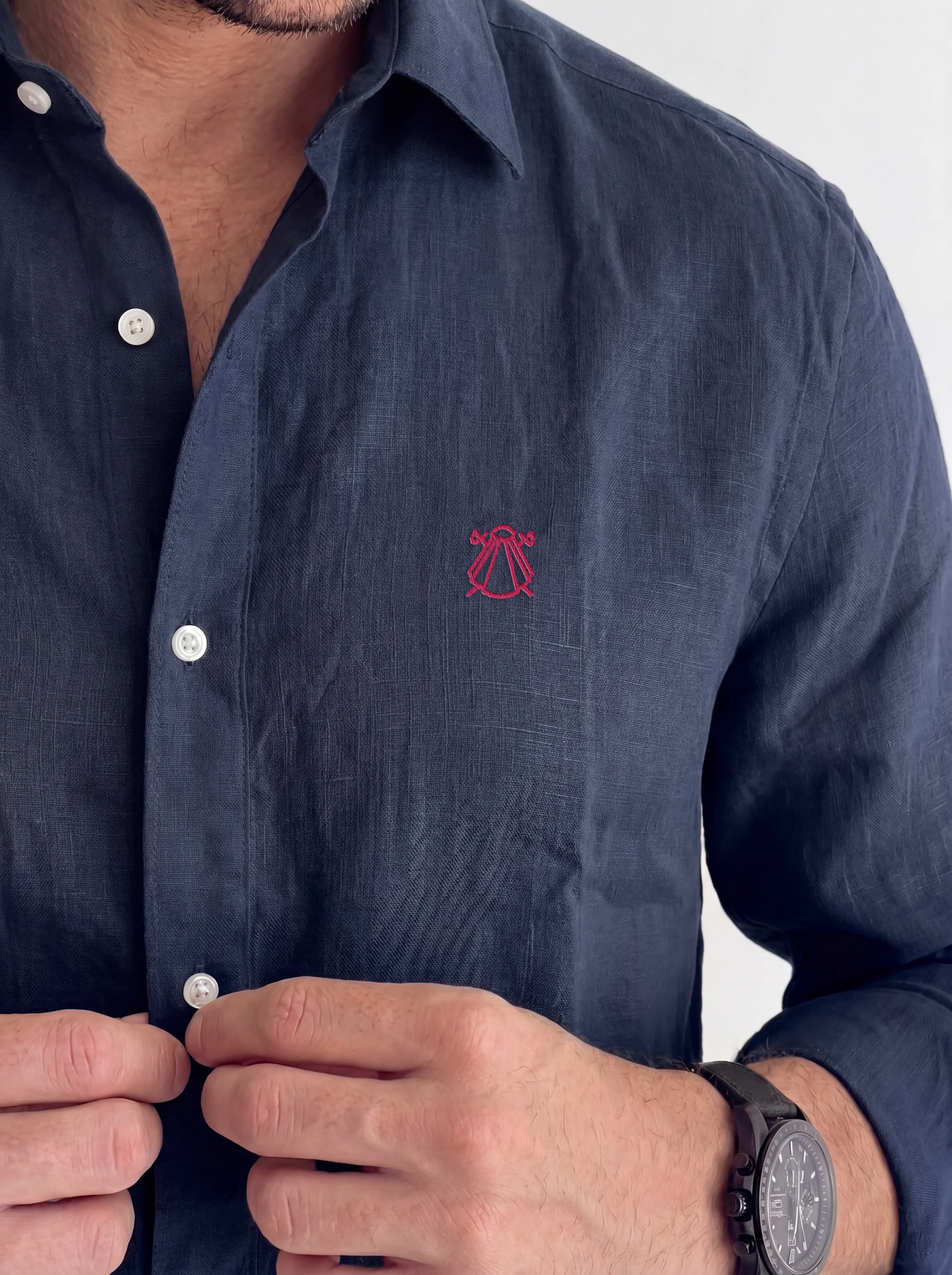 Camisa Azul Marino Lino Hombre - Image 3