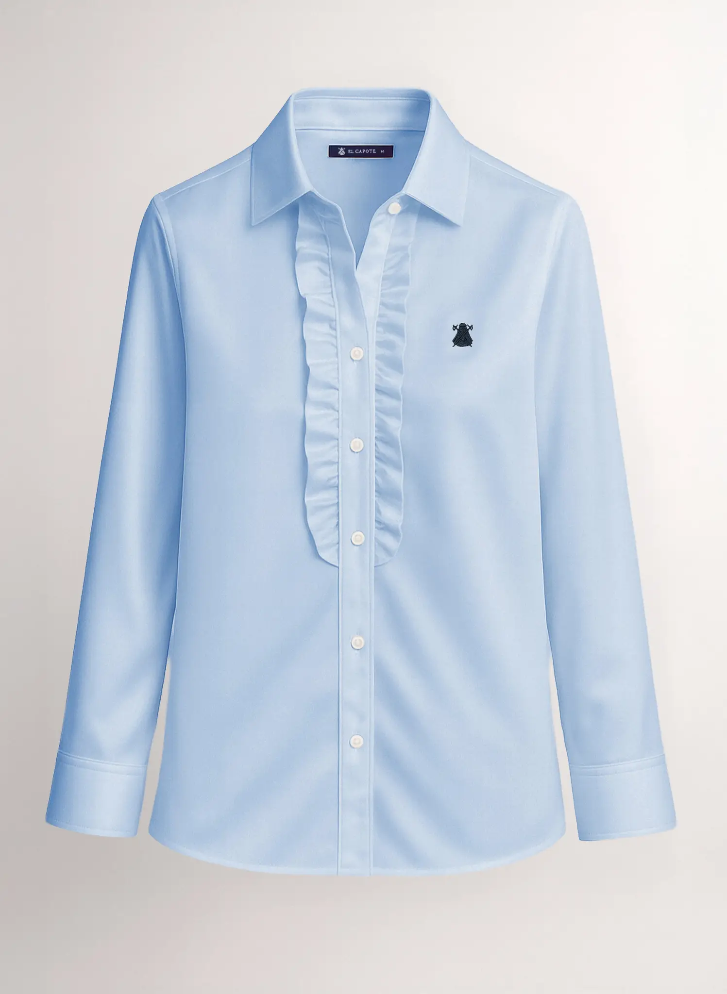 Camisa Azul  Pechera Volantes Mujer - Image 3