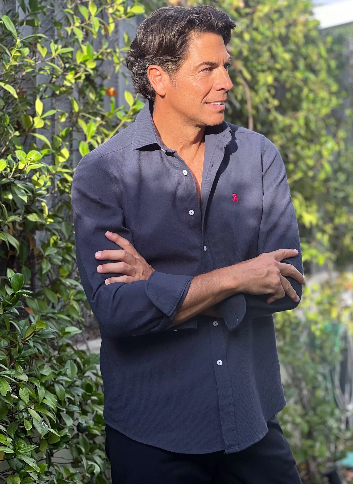 Camisa Azul Grisacea Nido de Abeja Capote Rosa Hombre - Image 5