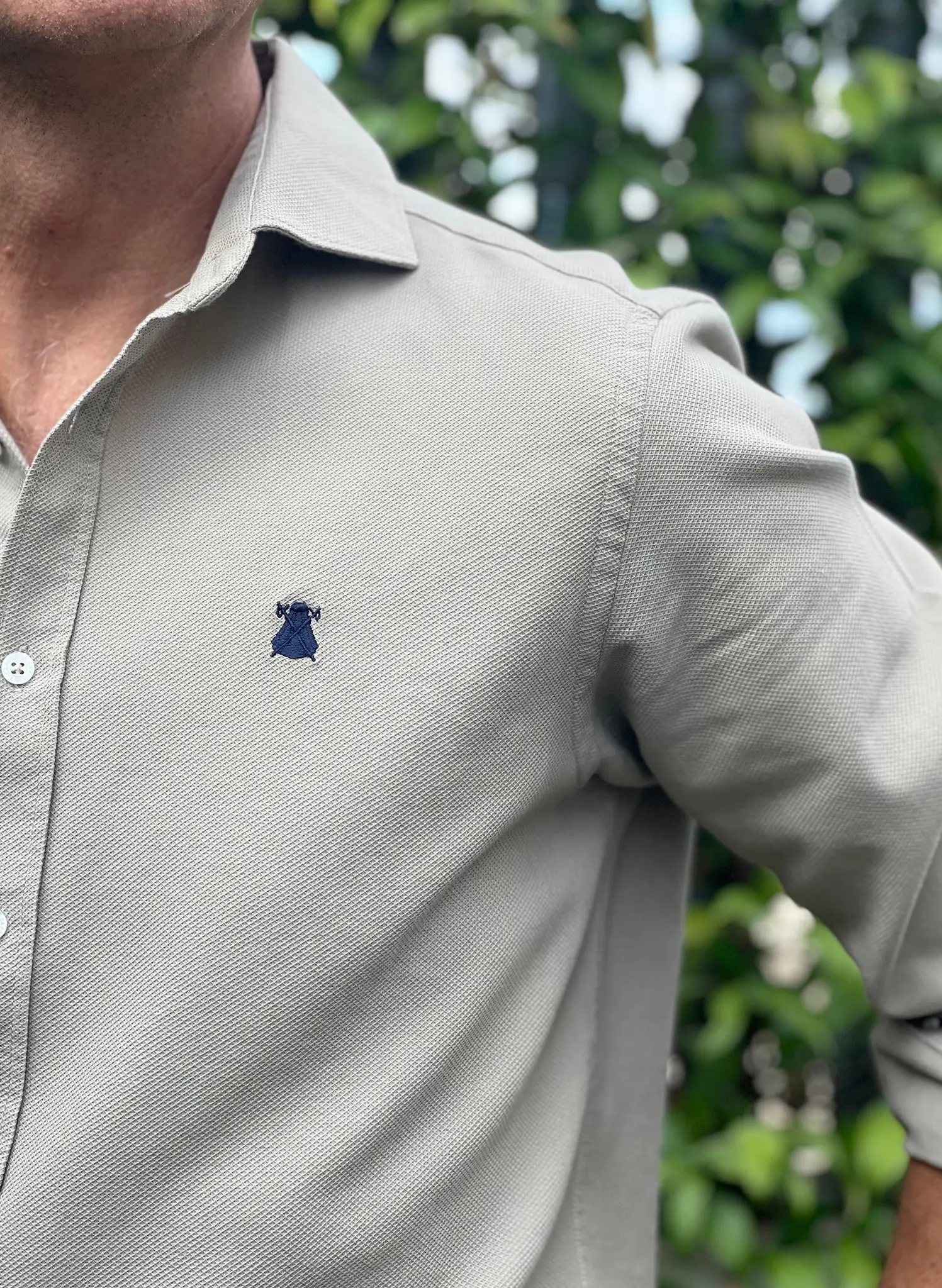 Camisa Camel Nido de Abeja Capote Azul Hombre - Image 4