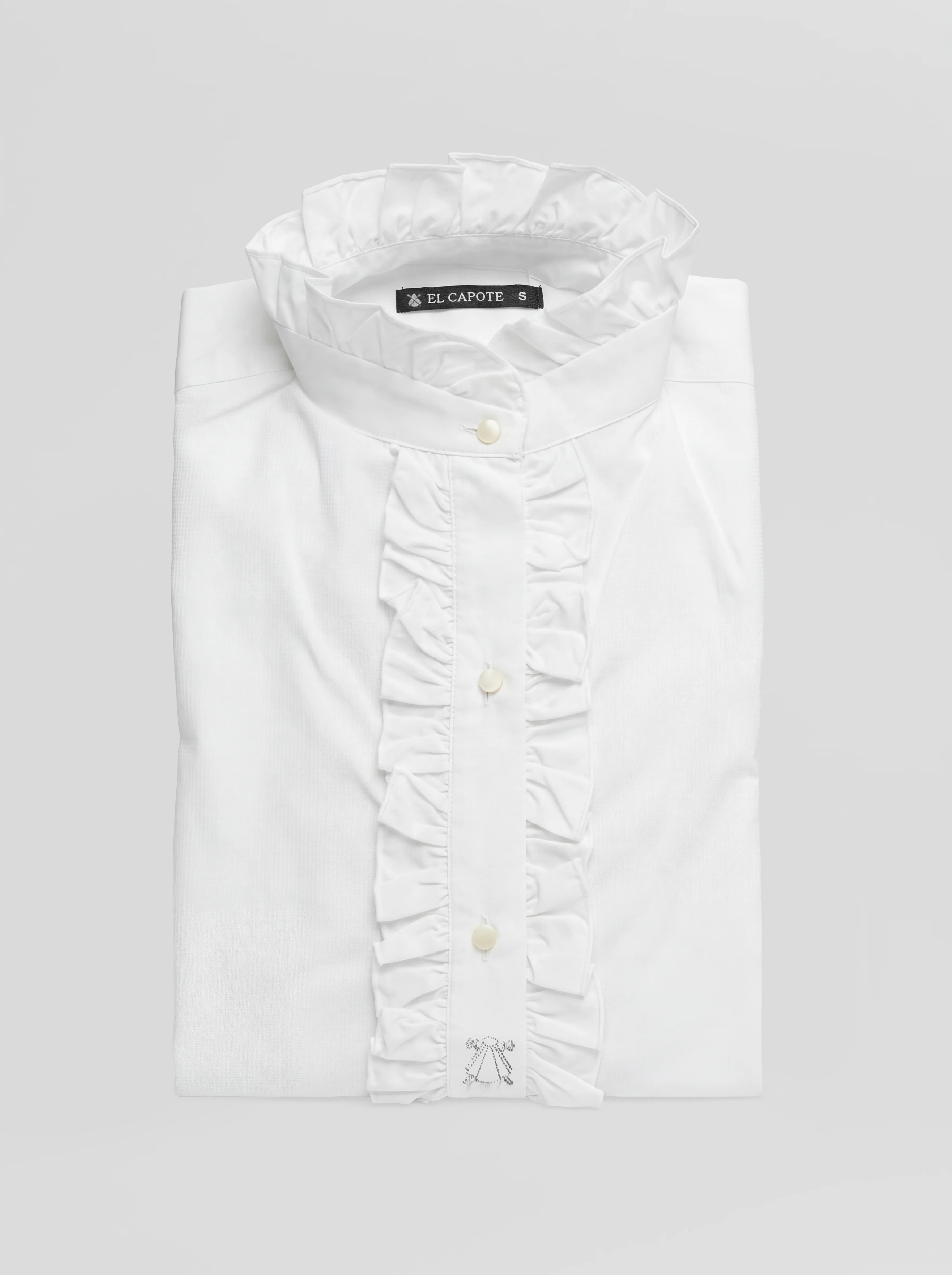 Camisa Blanca Pechera con Volante Puño Mujer - Image 4