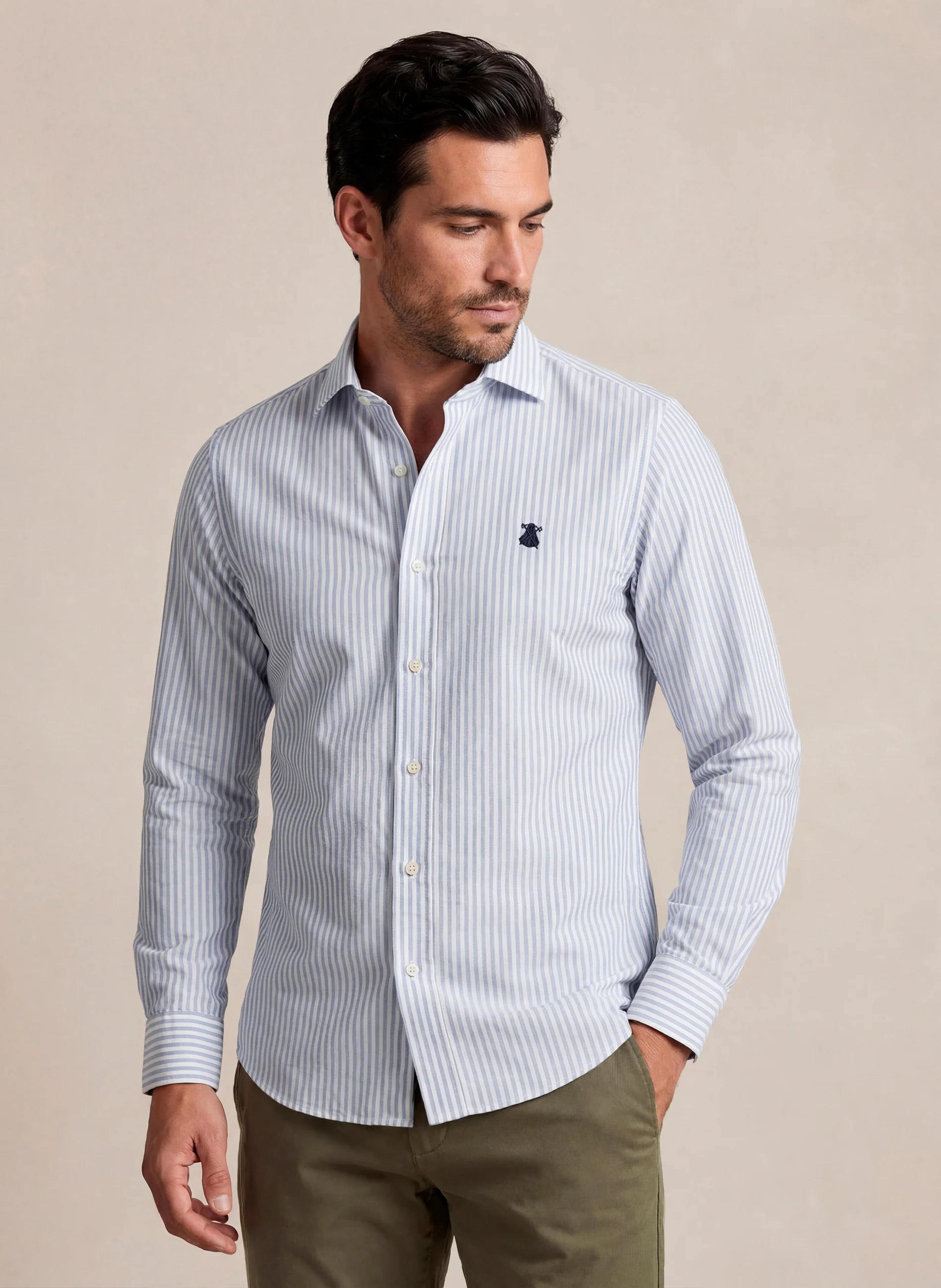 Camisa Blanca Rayas Azules Hombre