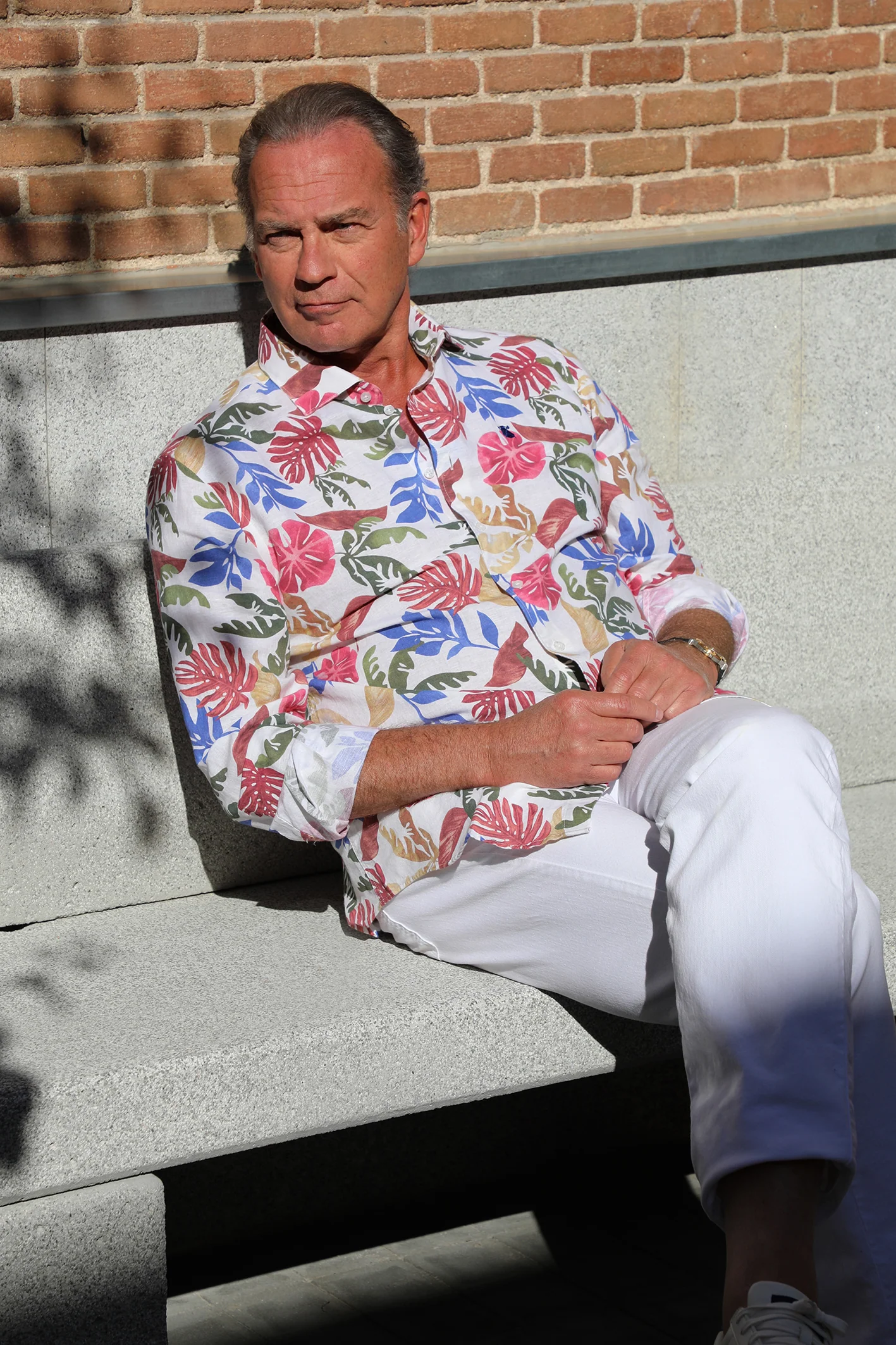 Camisa Blanca Tropical Lino Hombre