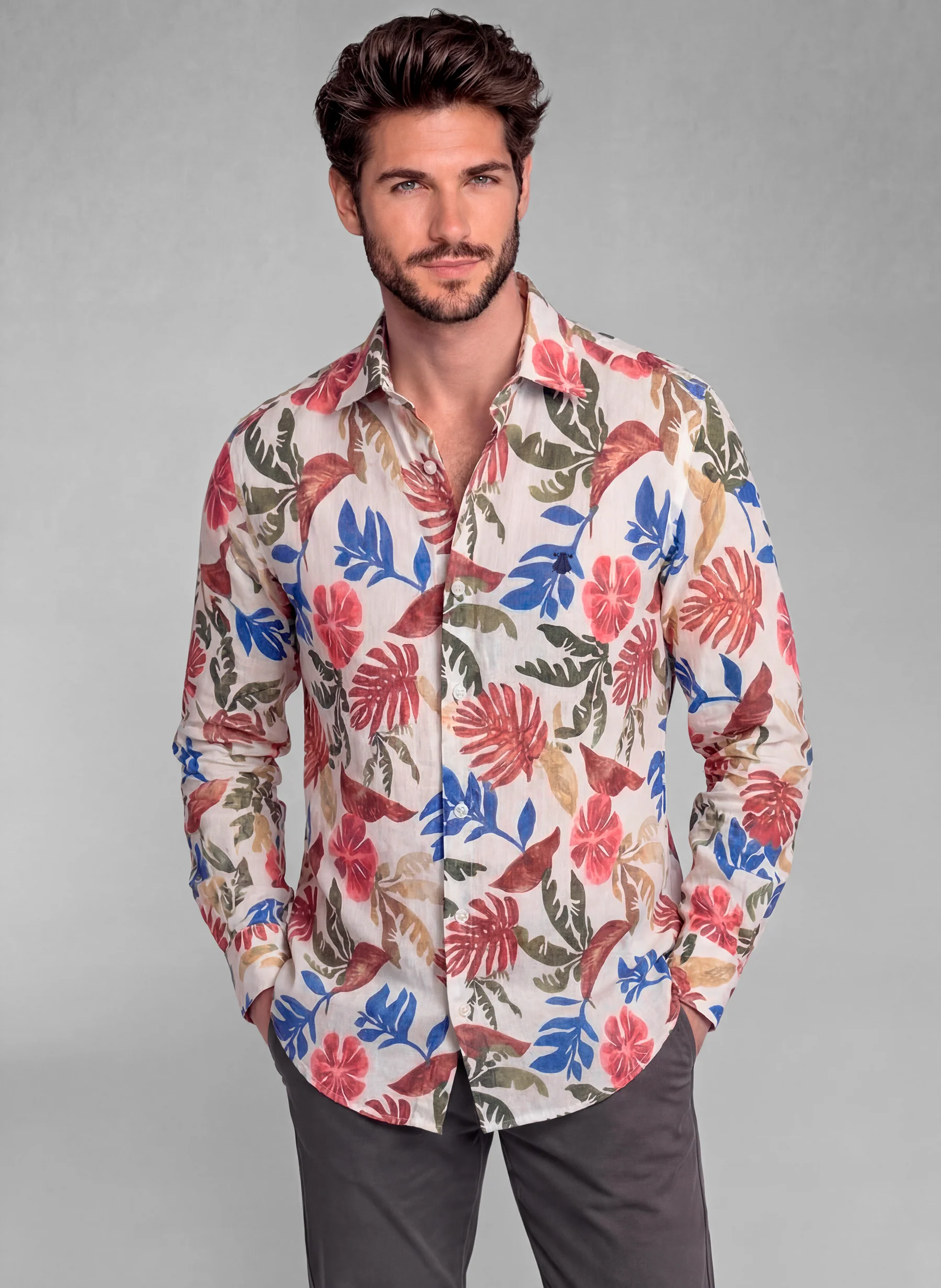Camisa Blanca Tropical Lino Hombre - Image 4