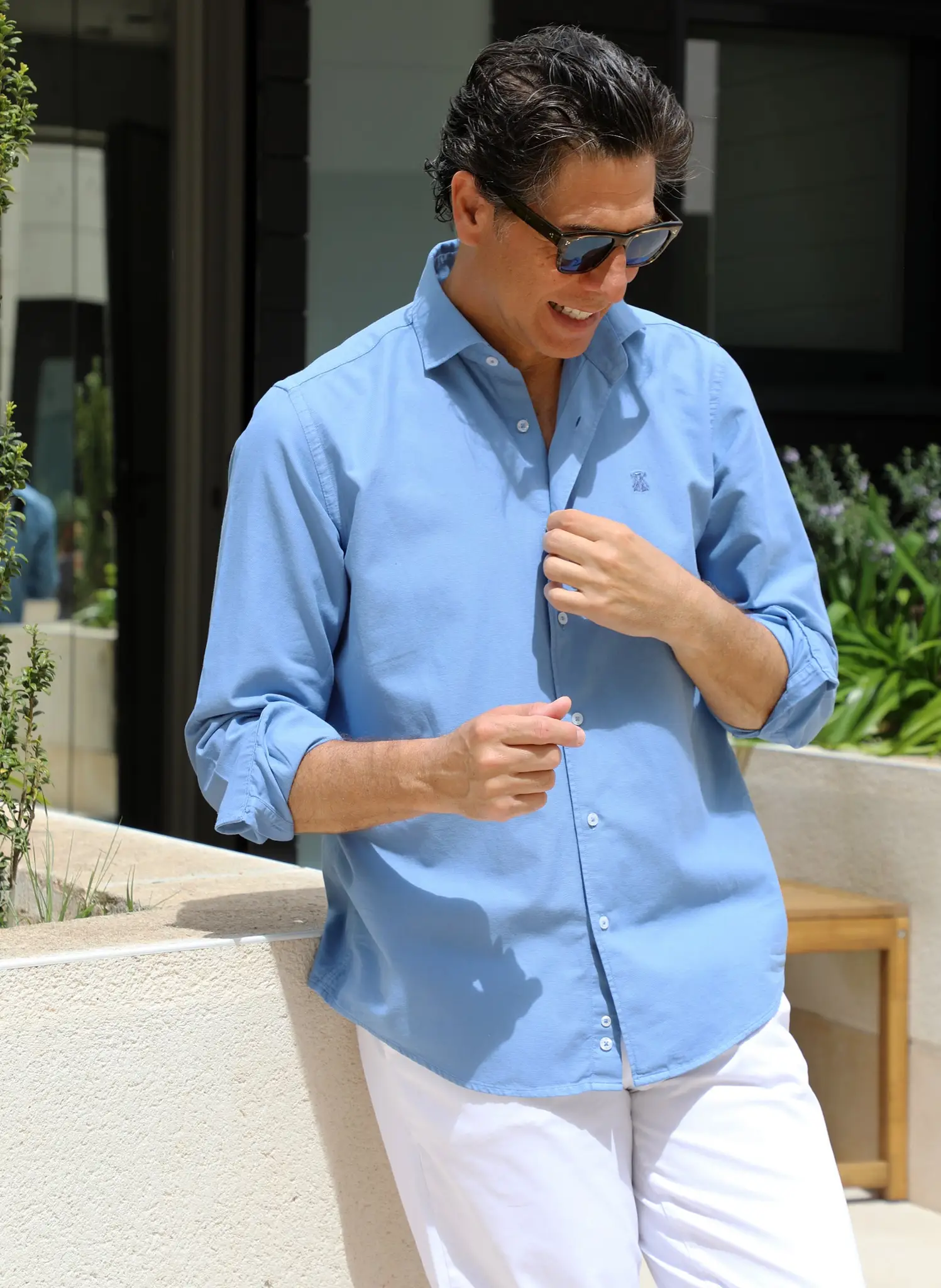 Camisa Azul Celeste Nido de Abeja Hombre - Image 5