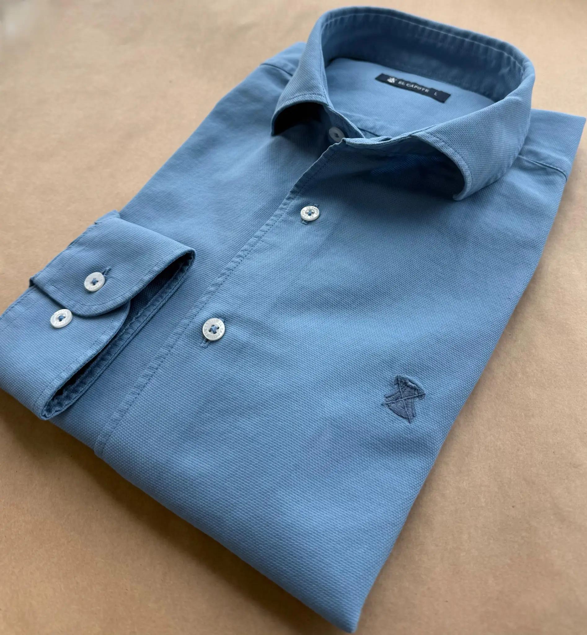 Camisa Azul Celeste Nido de Abeja Hombre - Image 7