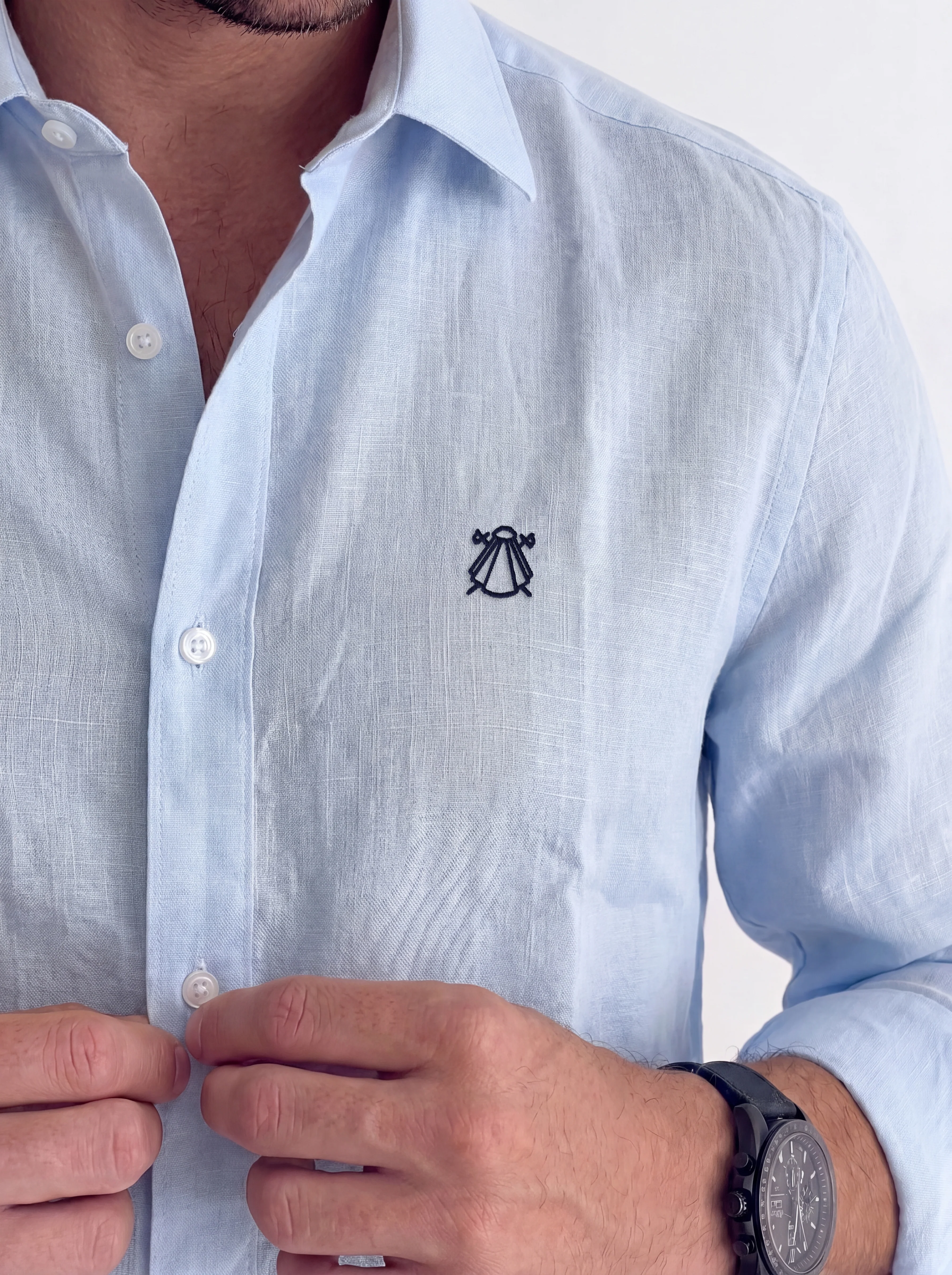 Camisa Celeste Claro Lino Hombre - Image 3