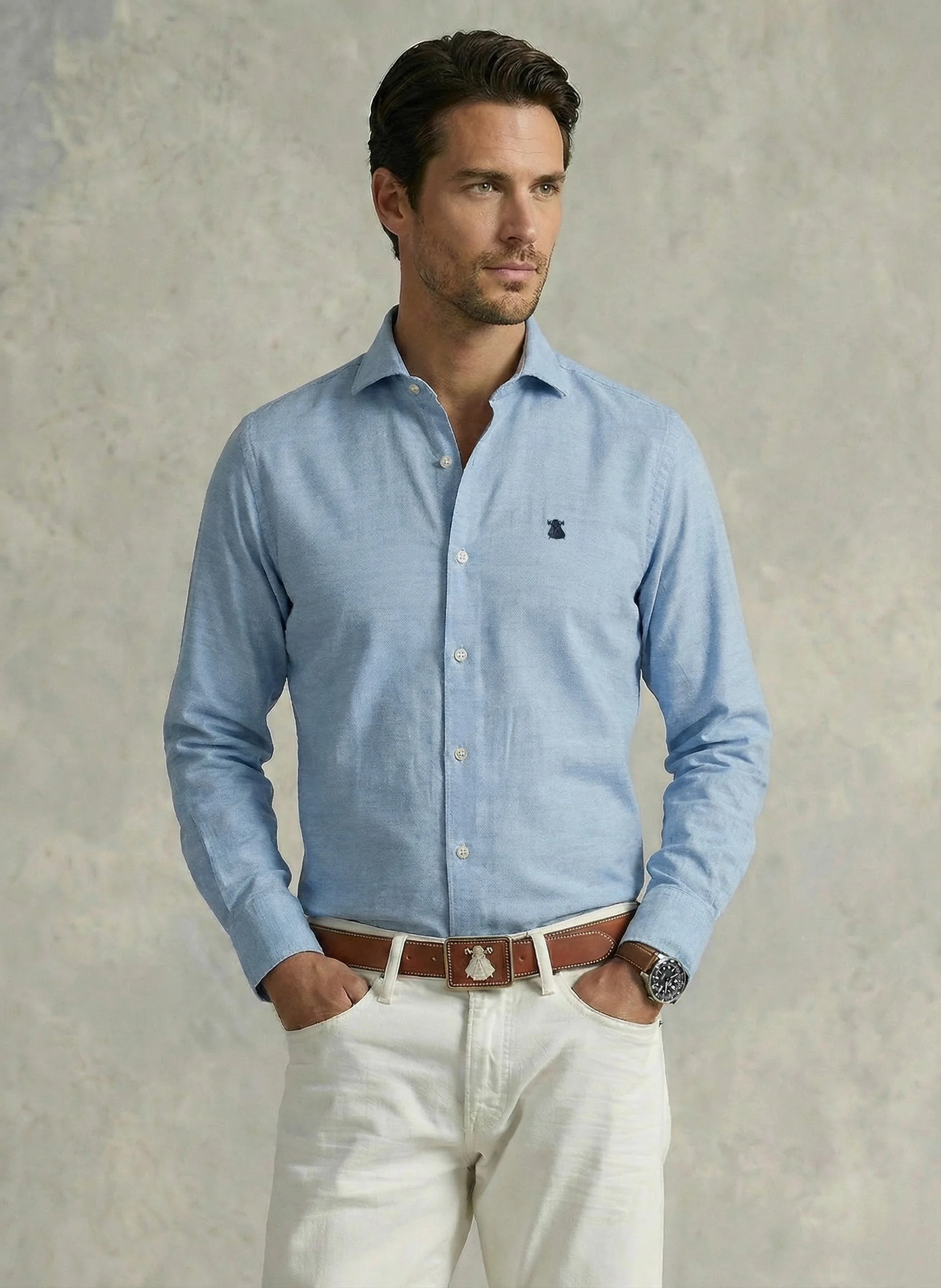 Camisa Celeste Estructura Suave Hombre