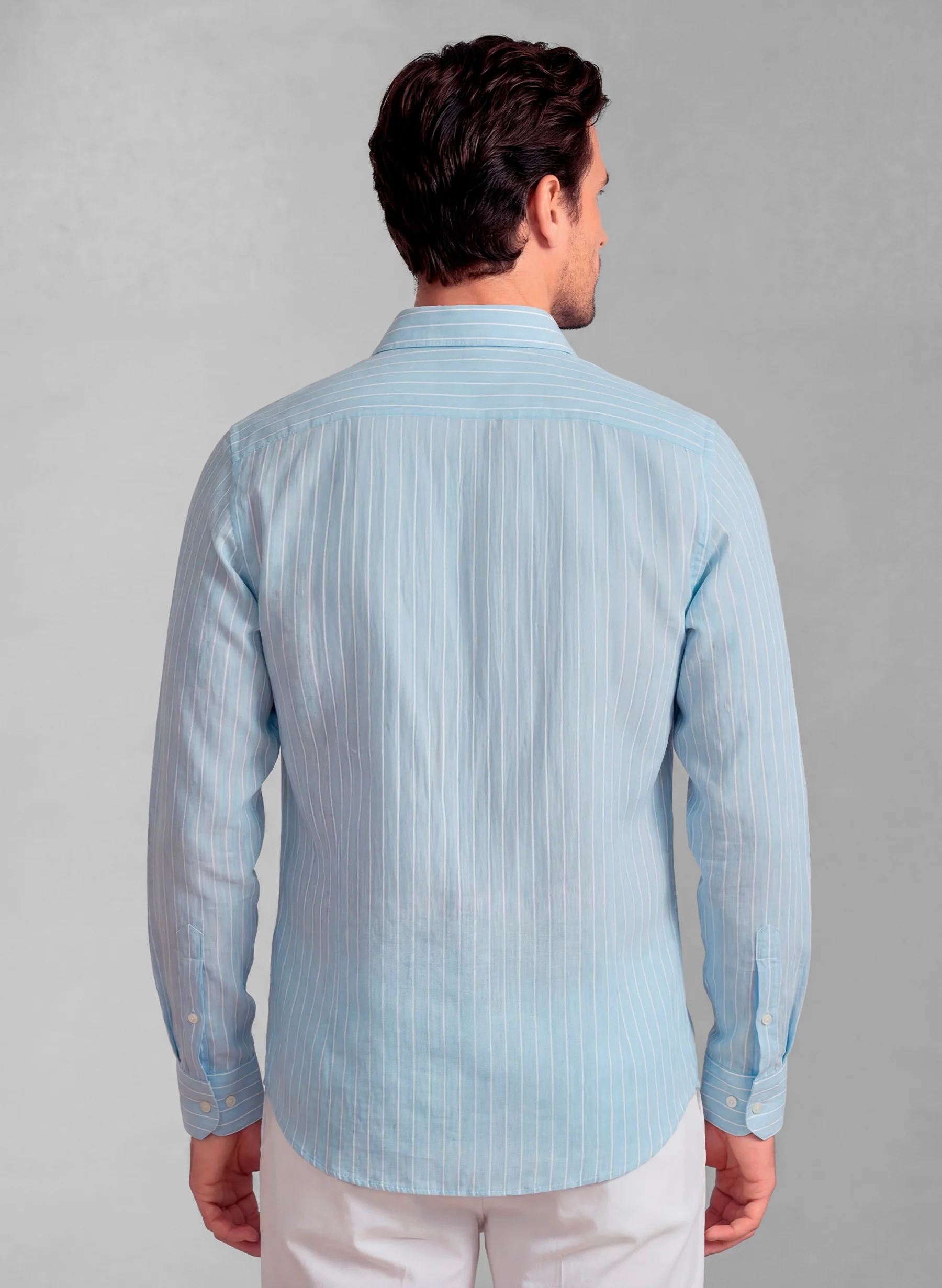 Camisa Celeste Raya Blanca Hombre - Image 5