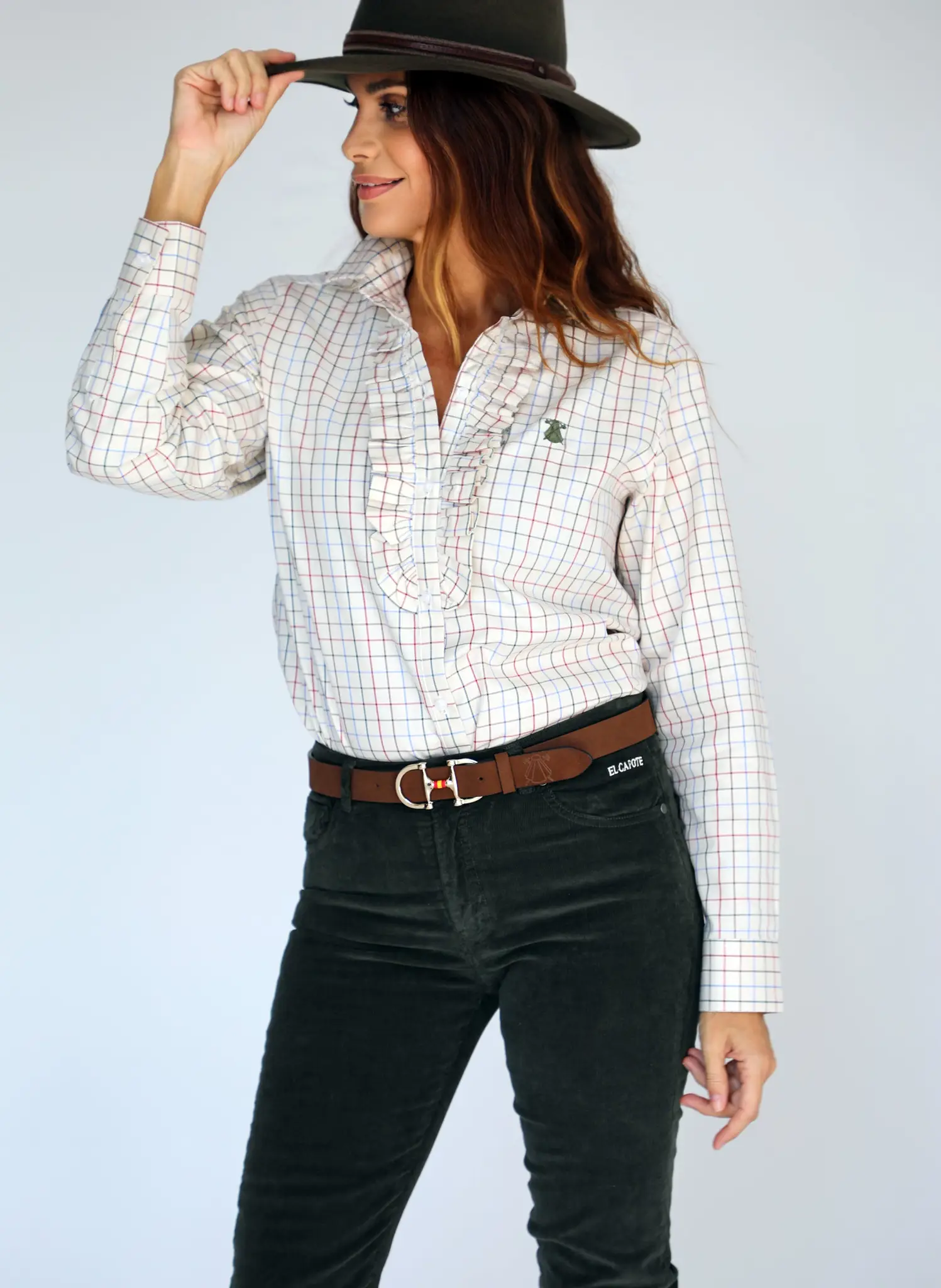 Camisa Cuadro Caza Pechera Volantes Mujer - Image 3