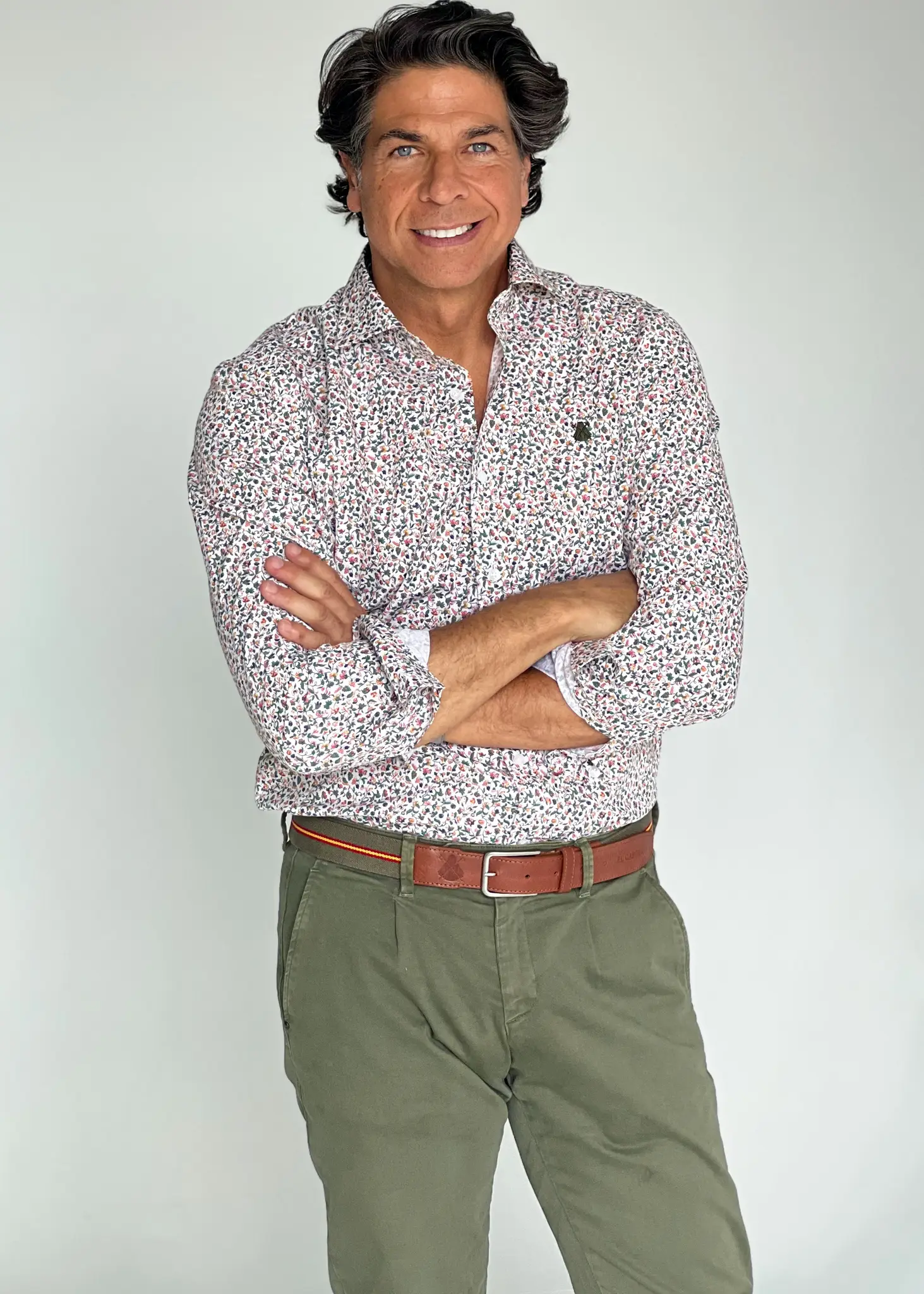 Camisa Estampada Florecitas Verdes Hombre