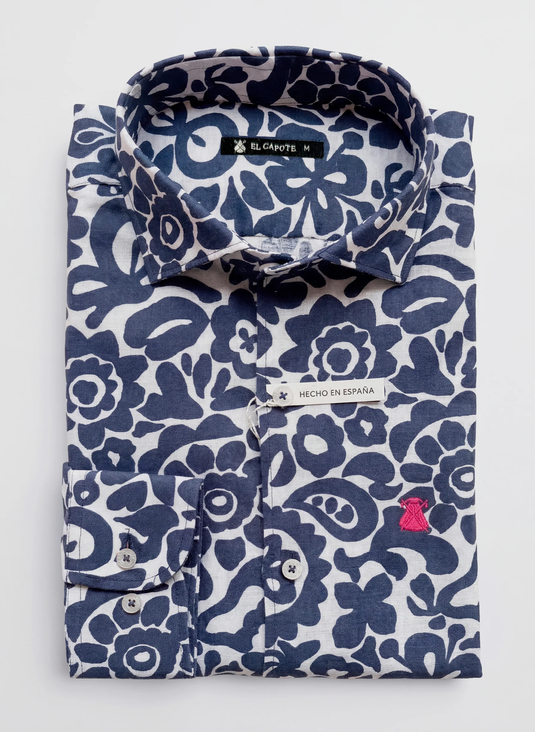 Camisa Flores Azul Marino Lino Hombre - Image 2