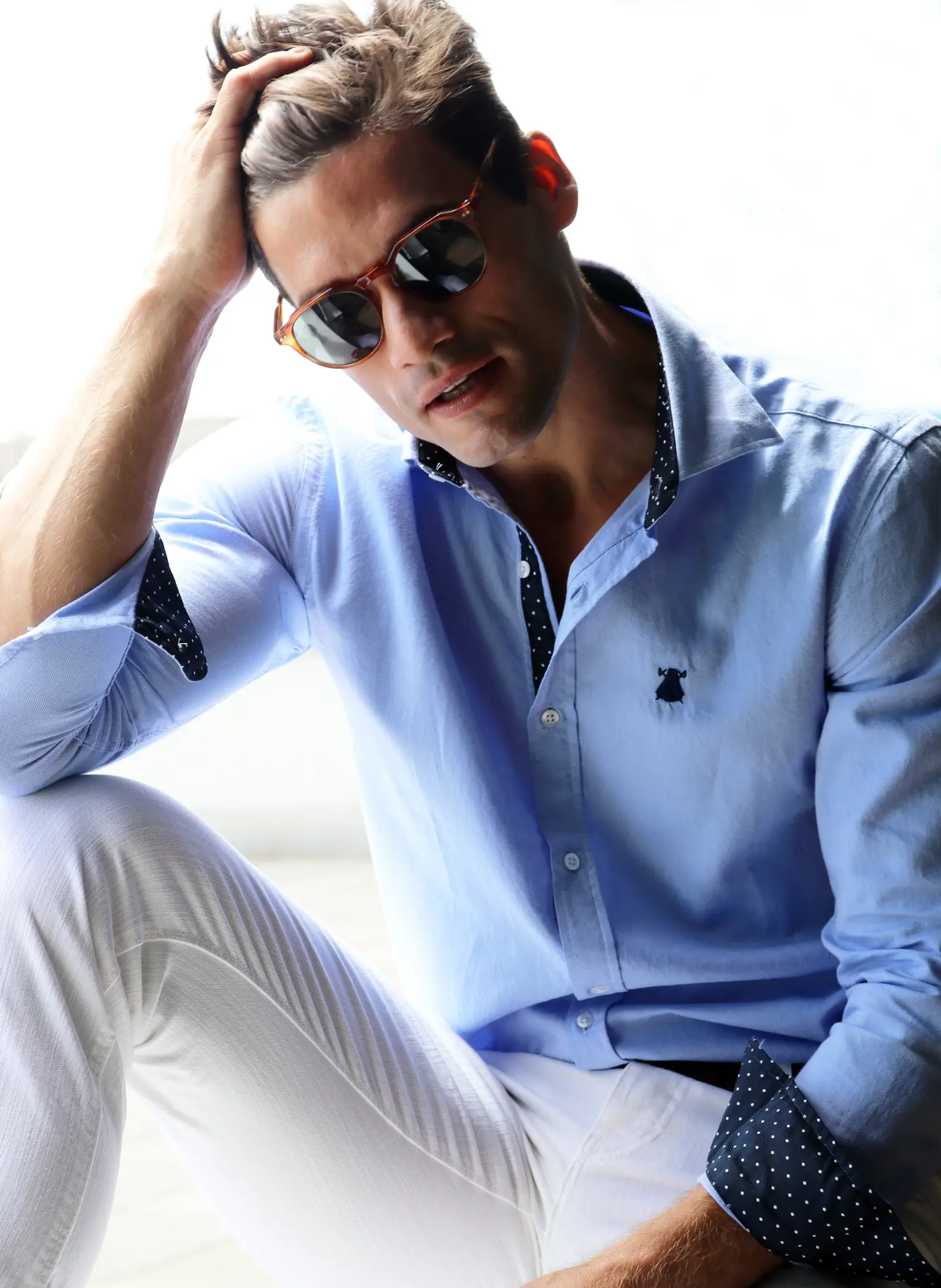 Camisa Hombre Azul Oxford lunares - Image 3
