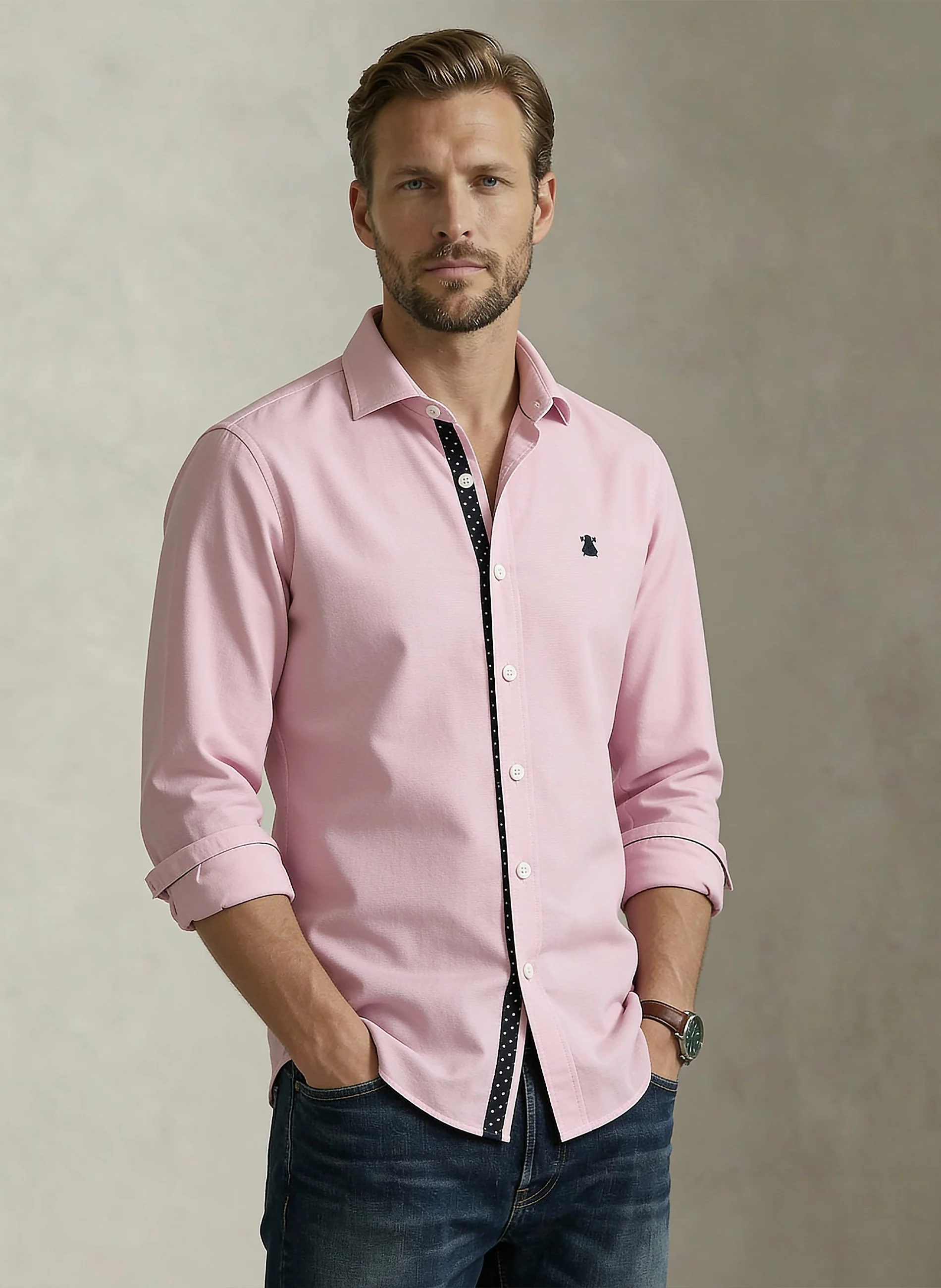 Camisa Rosa Palo Cinta Lunares Hombre