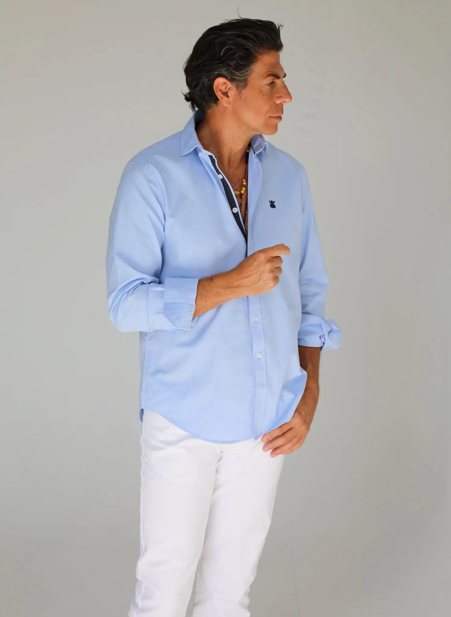 Camisa Azul Oxford Cinta Lunares Hombre - Image 5