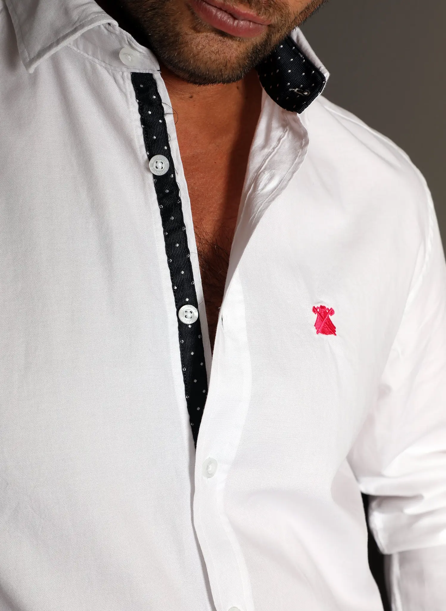 Camisa Hombre Blanca Oxford contraste Lunares - Image 2
