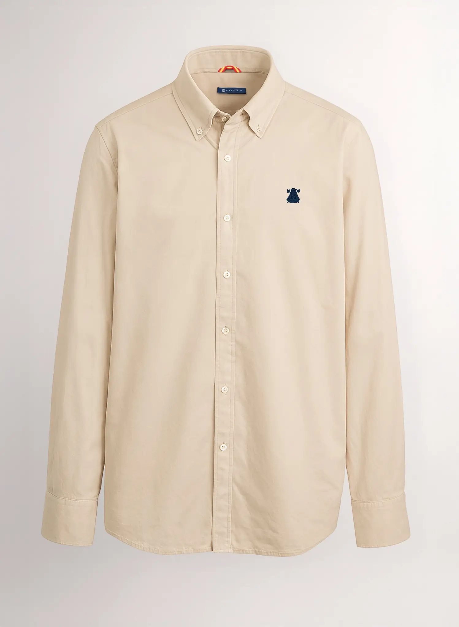 Camisa Hombre Sarga Beige Cuello Botón - Image 2