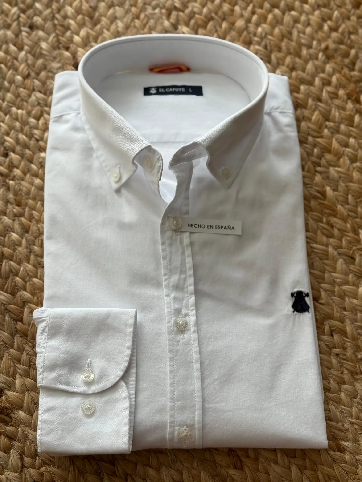Camisa Hombre Sarga Blanca Cuello Botón Capote Azul - Image 4