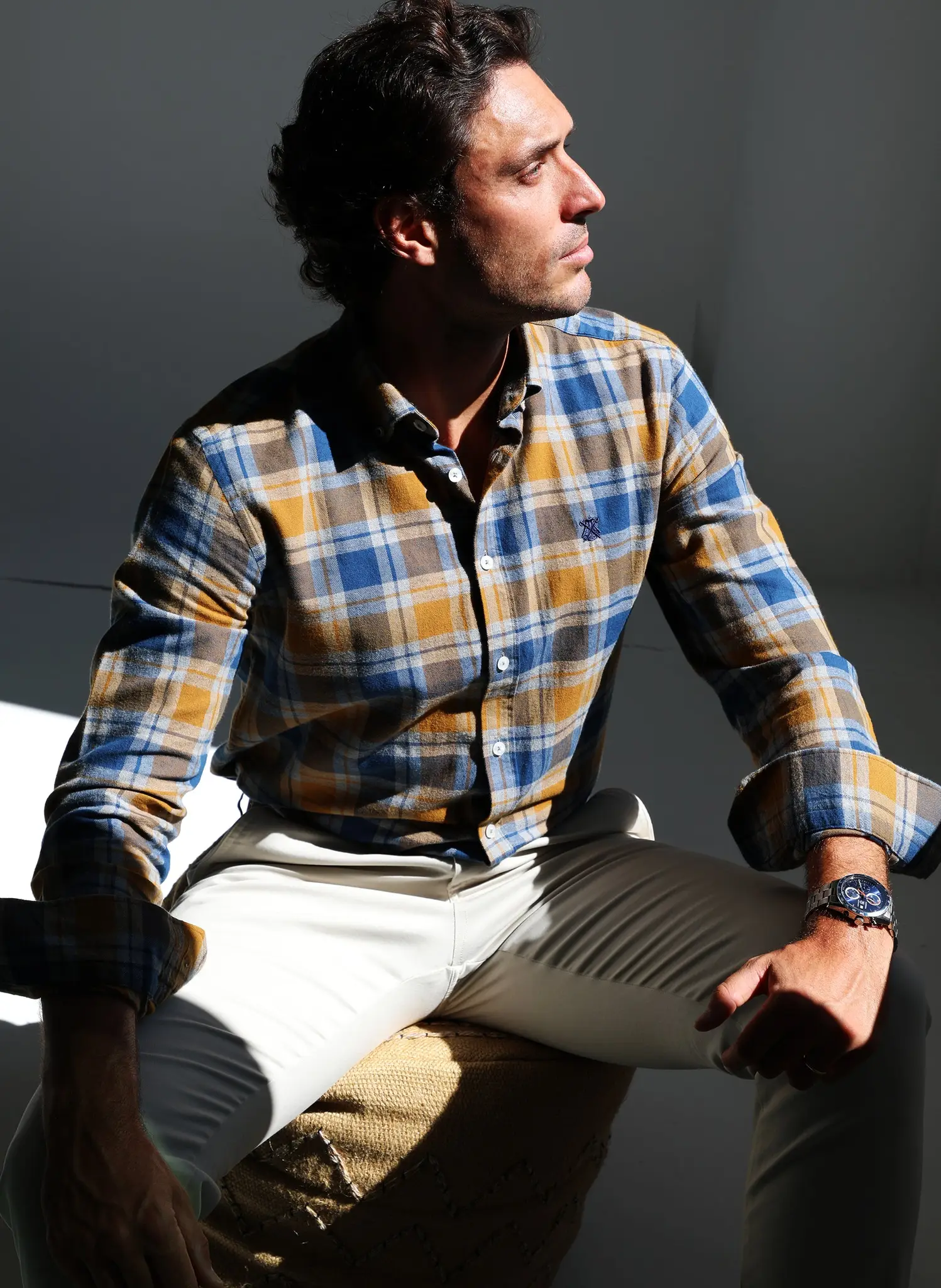 Camisa Villela Cuadros Azules/Mostaza Hombre - Image 8