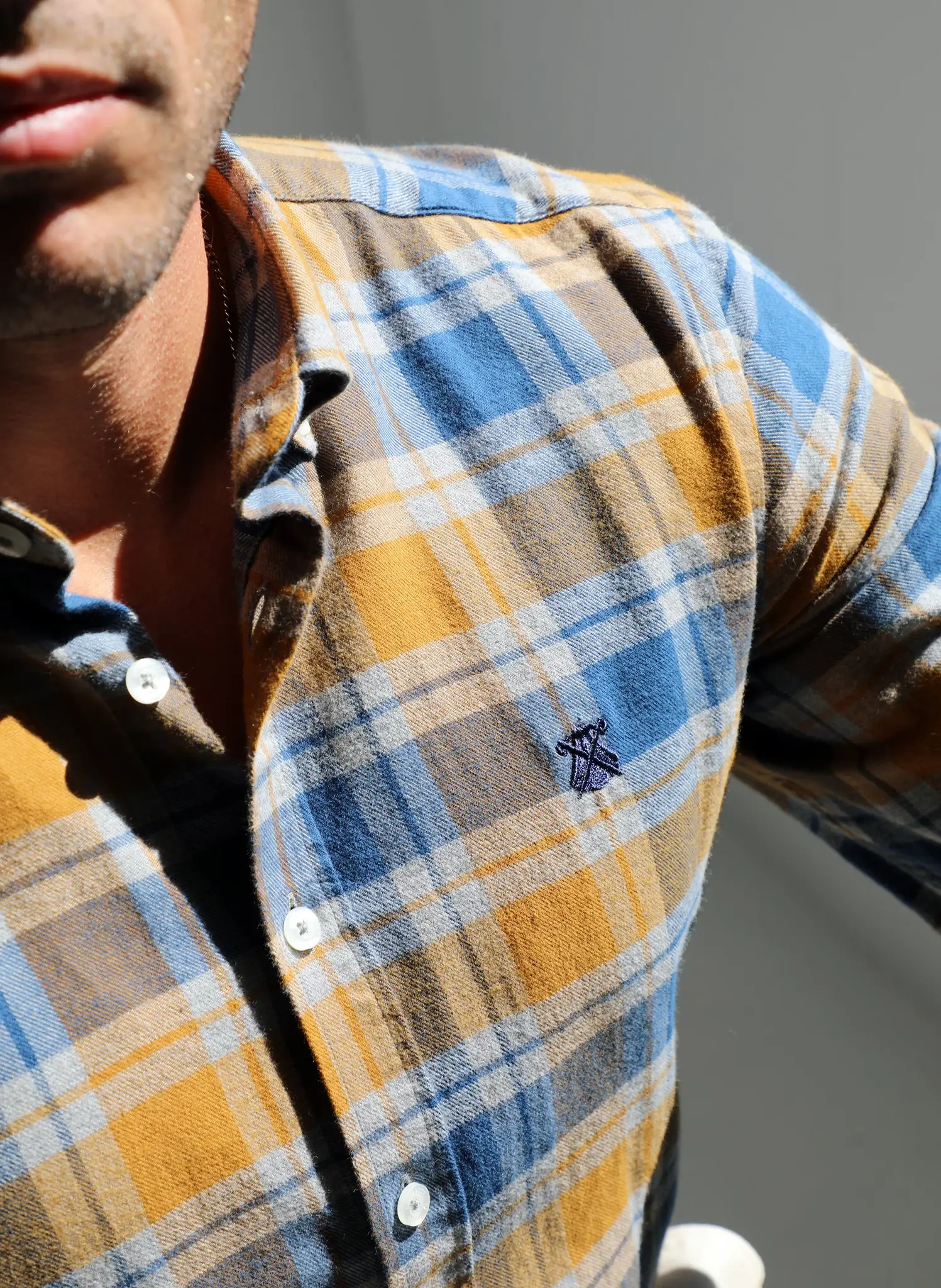Camisa Villela Cuadros Azules/Mostaza Hombre - Image 9