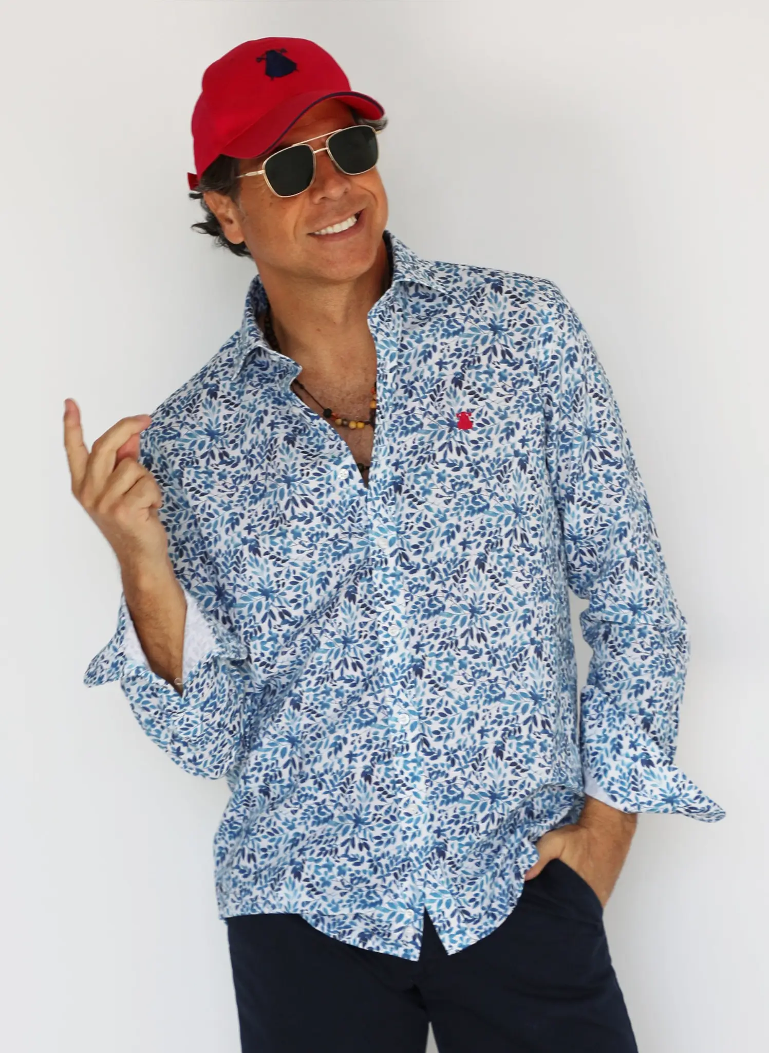 Camisa Estampada Hojas Azules Hombre