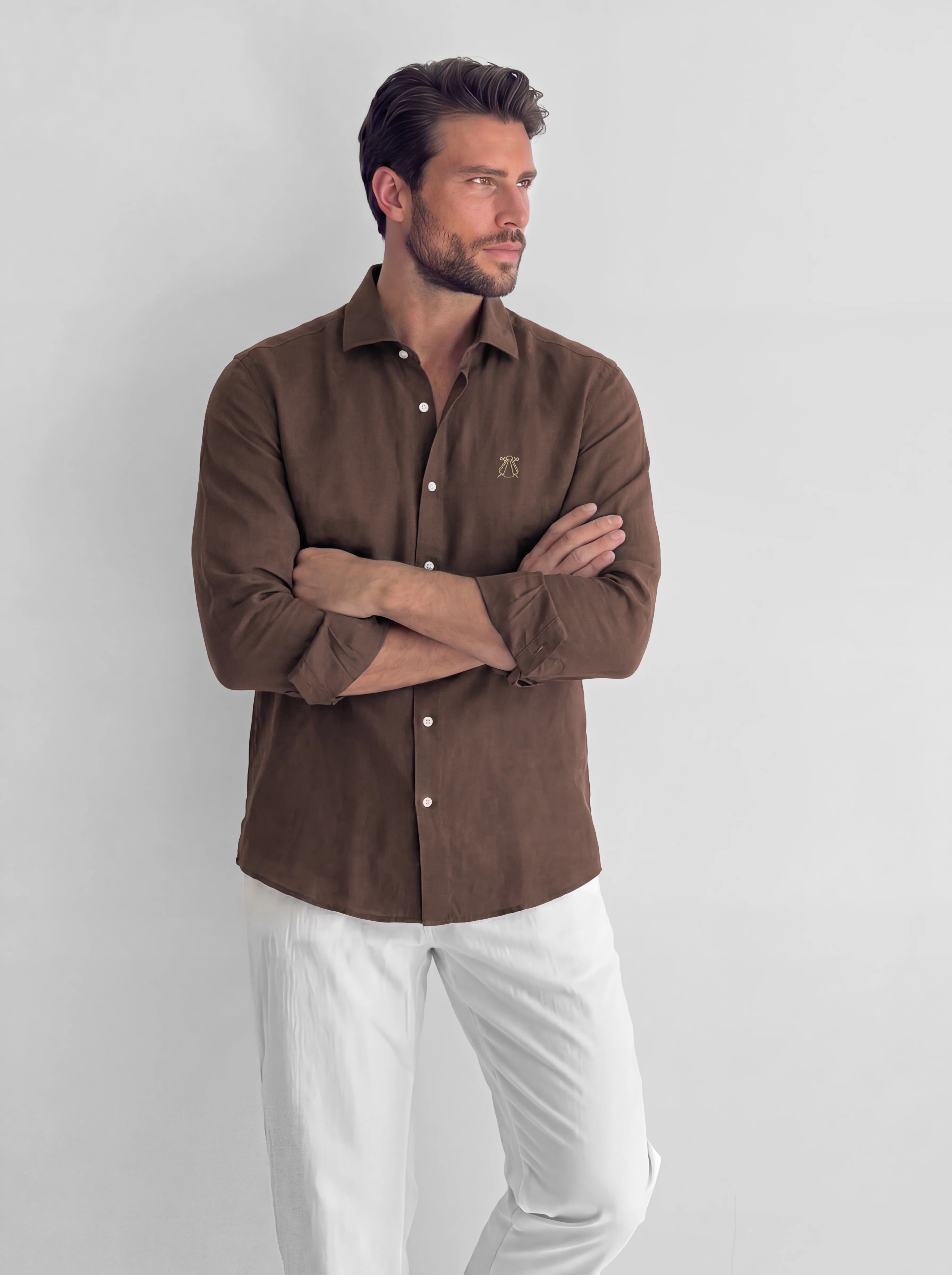 Camisa Marrón Chocolate Lino Hombre - Image 3