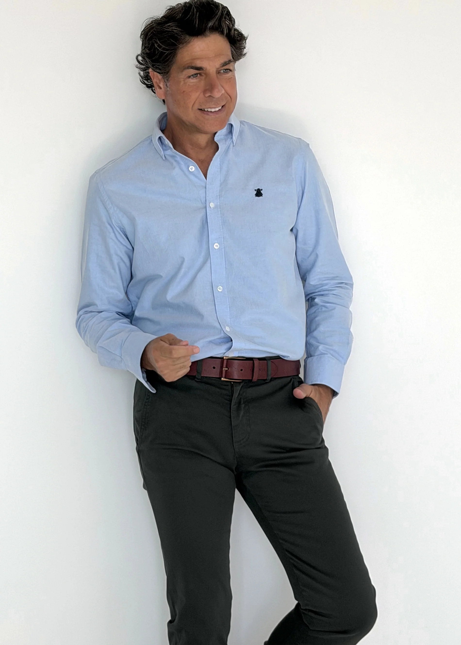 Camisa Oxford Celeste Cuello Botón Hombre