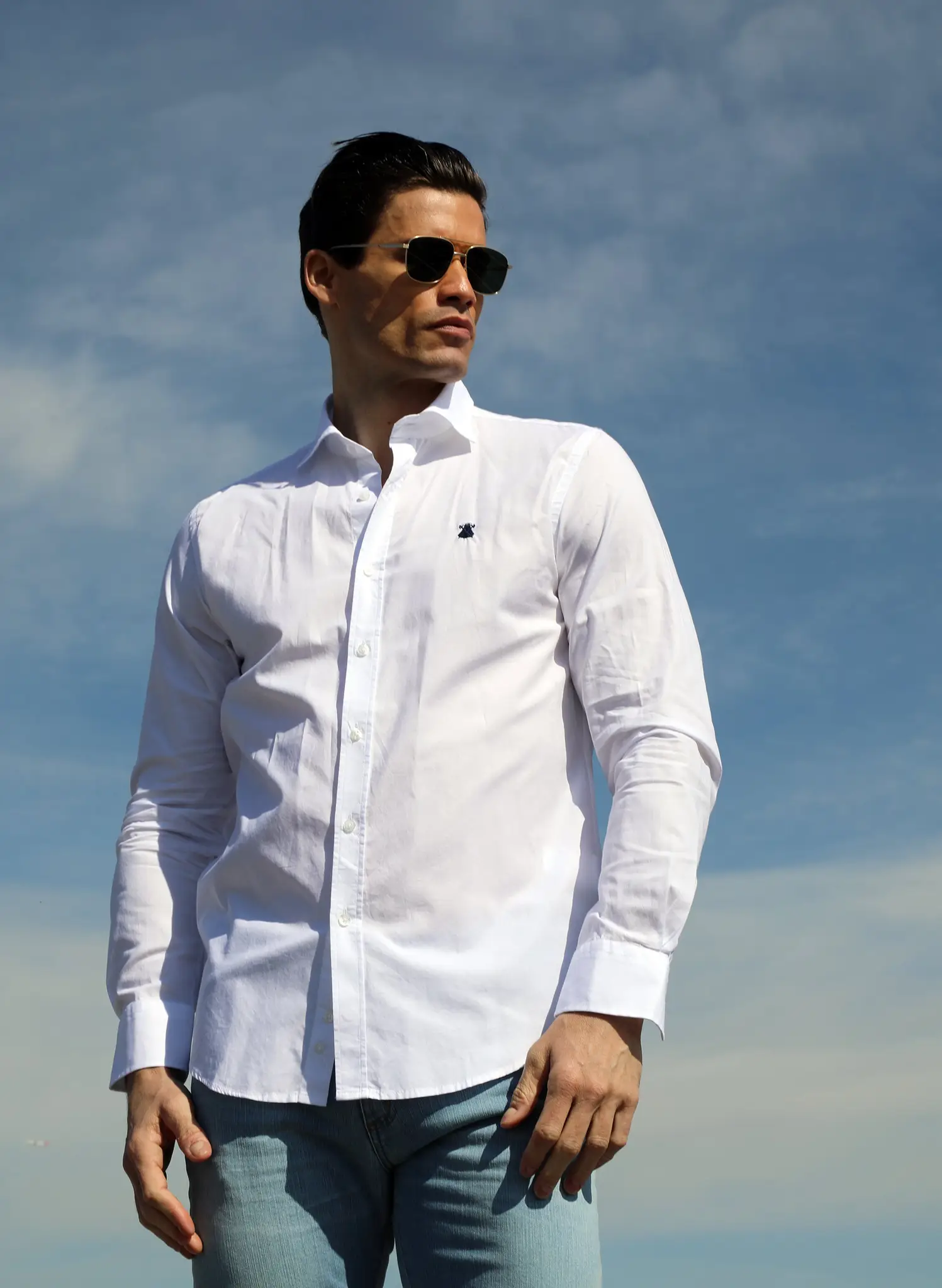 Camisa Popelín Blanca Cuello Italiano Hombre - Image 3