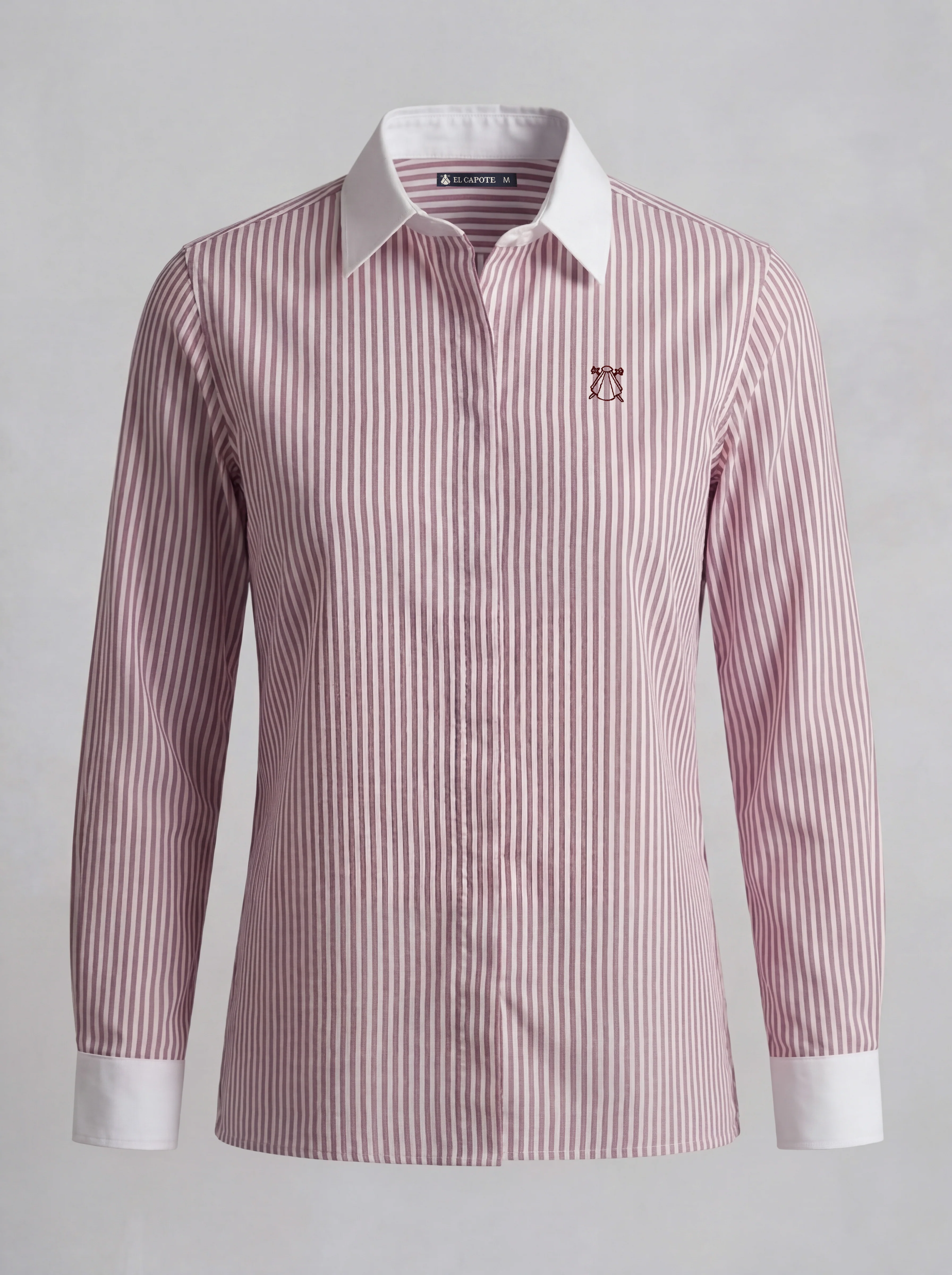 Camisa Rayas Burdeos Cuello y Puños Blancos Mujer - Image 2