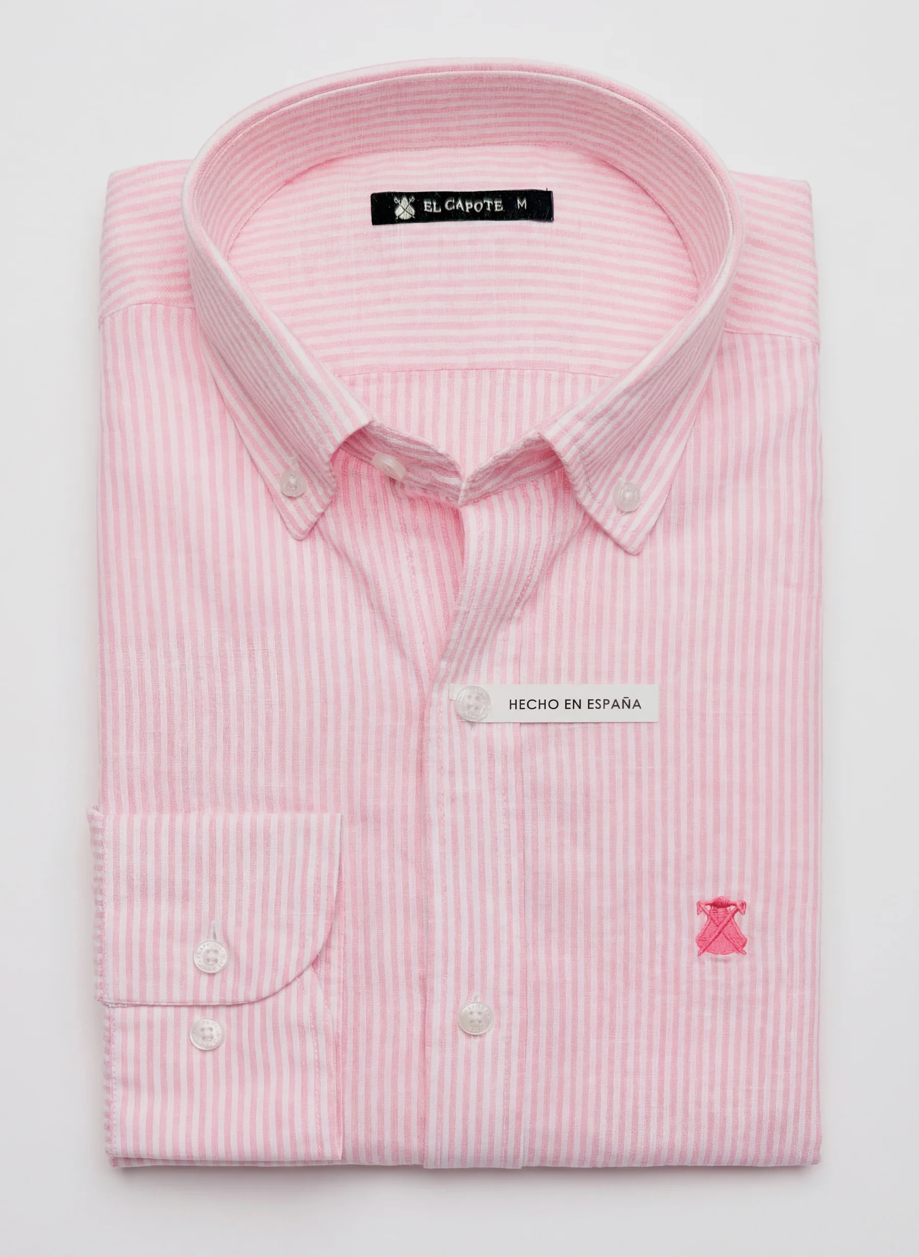 Camisa Rayas Rosas Lino Cuello Botón Hombre - Image 2