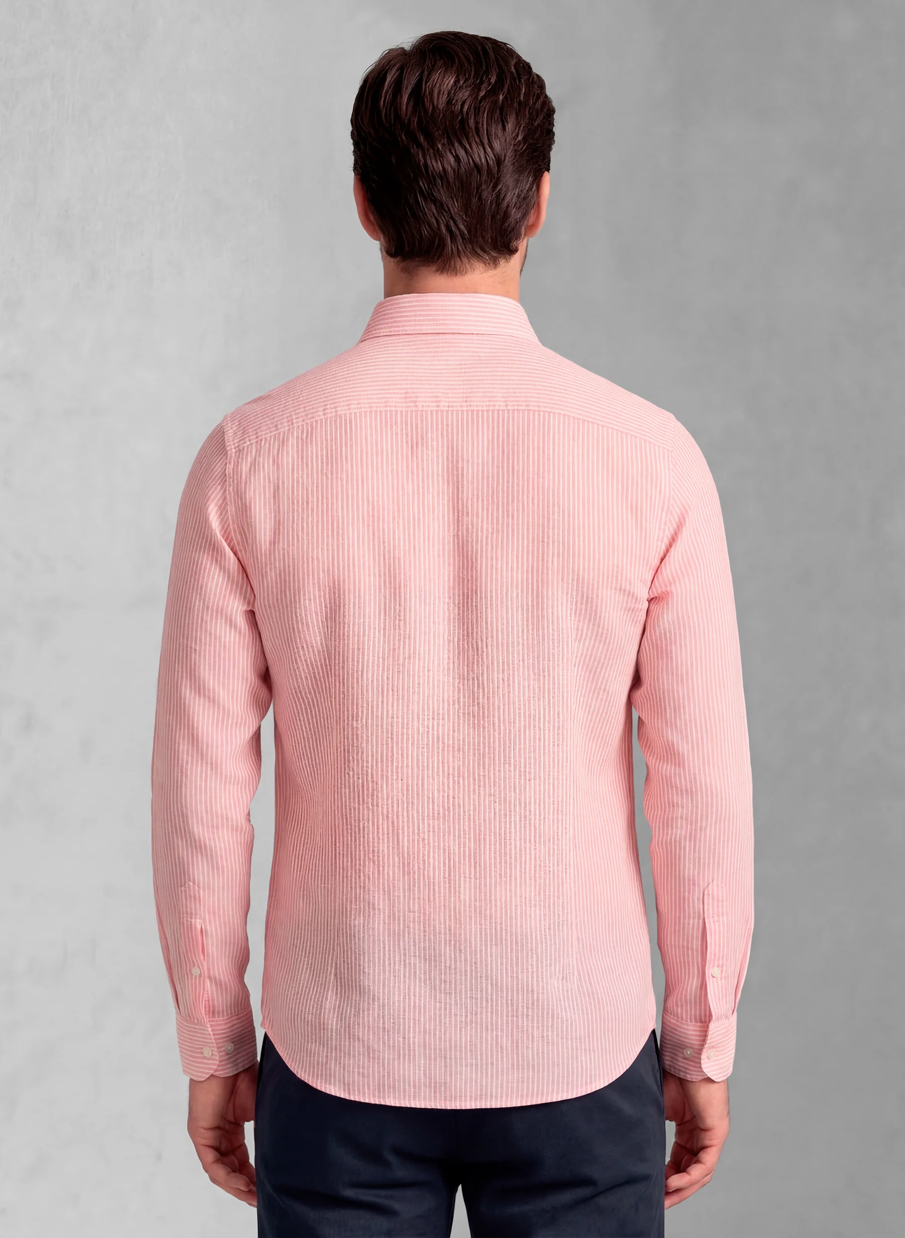 Camisa Rayas Rosas Lino Cuello Botón Hombre - Image 3