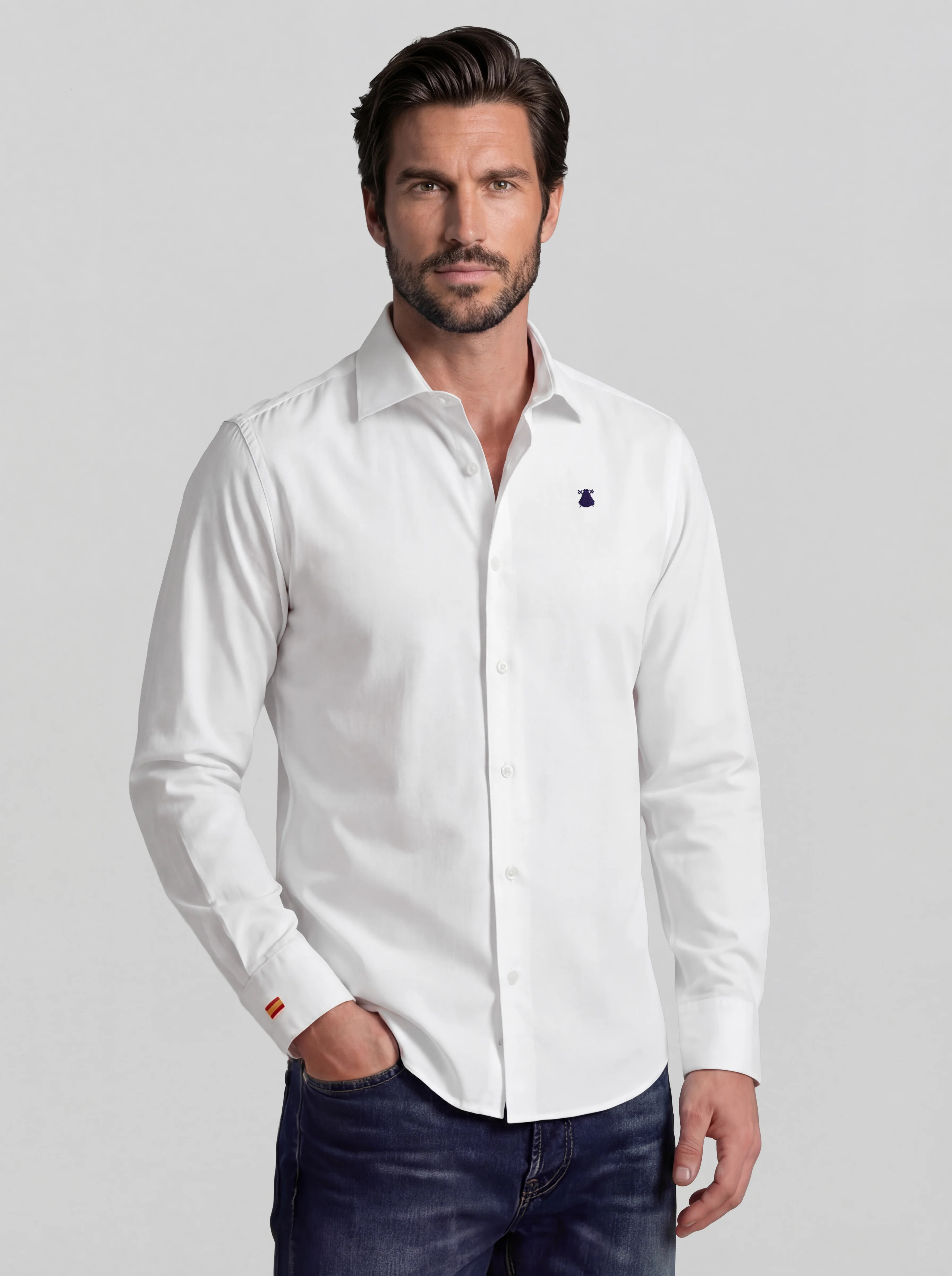 Camisa Blanca Bandera España Puño Hombre
