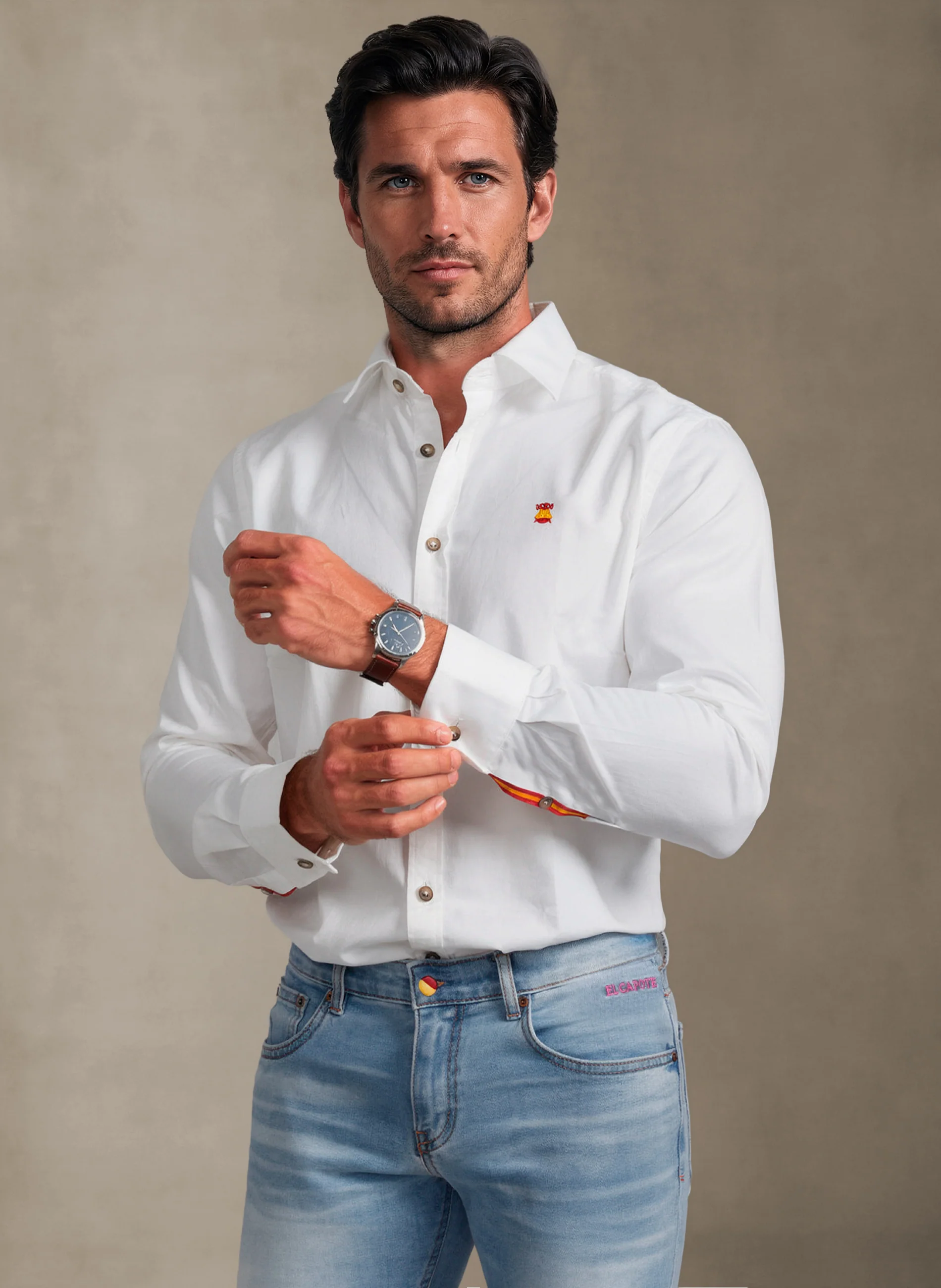 Camisa Sarga Blanca España Hombre