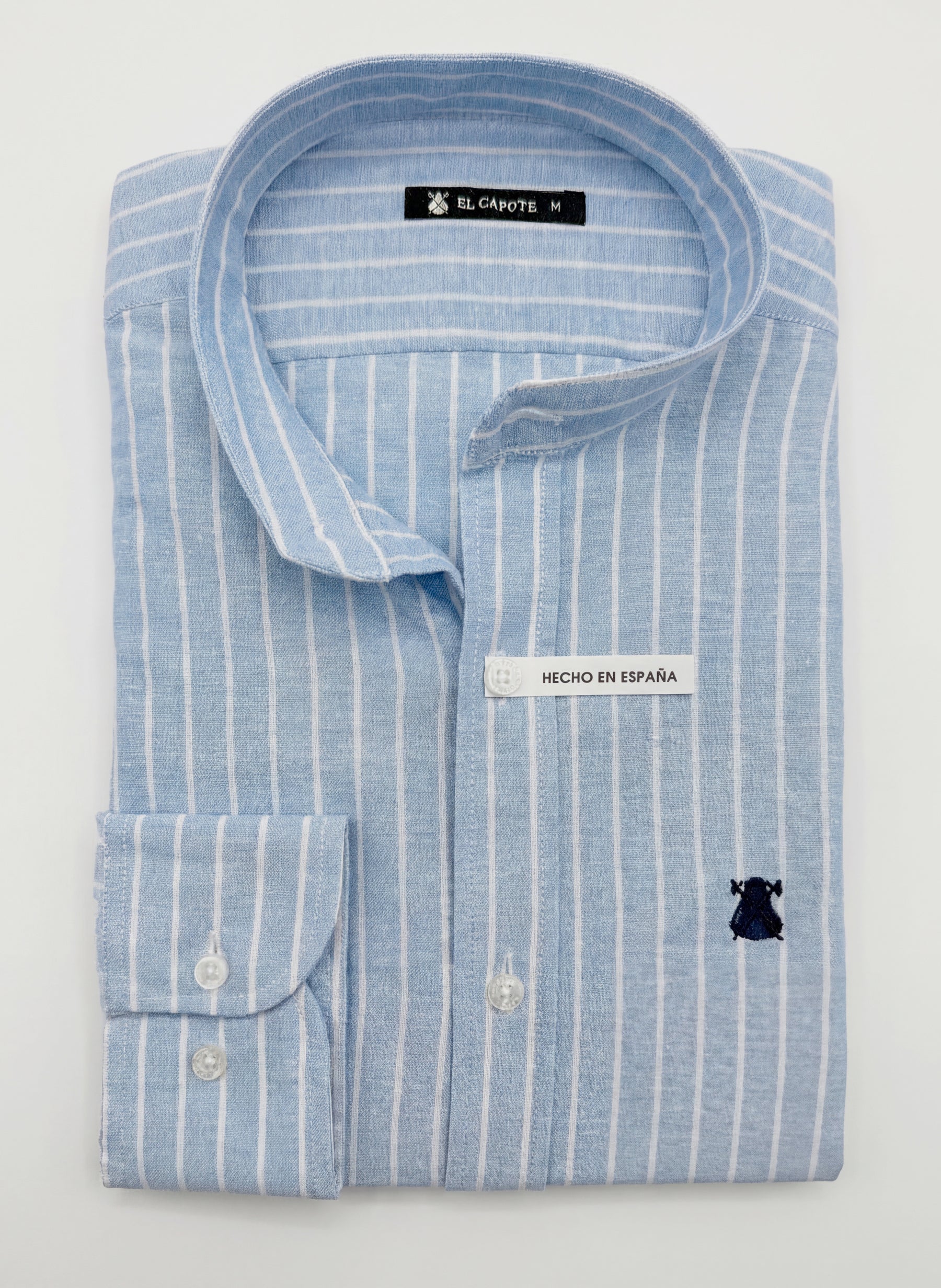 Camisa Cuello Mao Celeste Rayas Hombre - Image 2