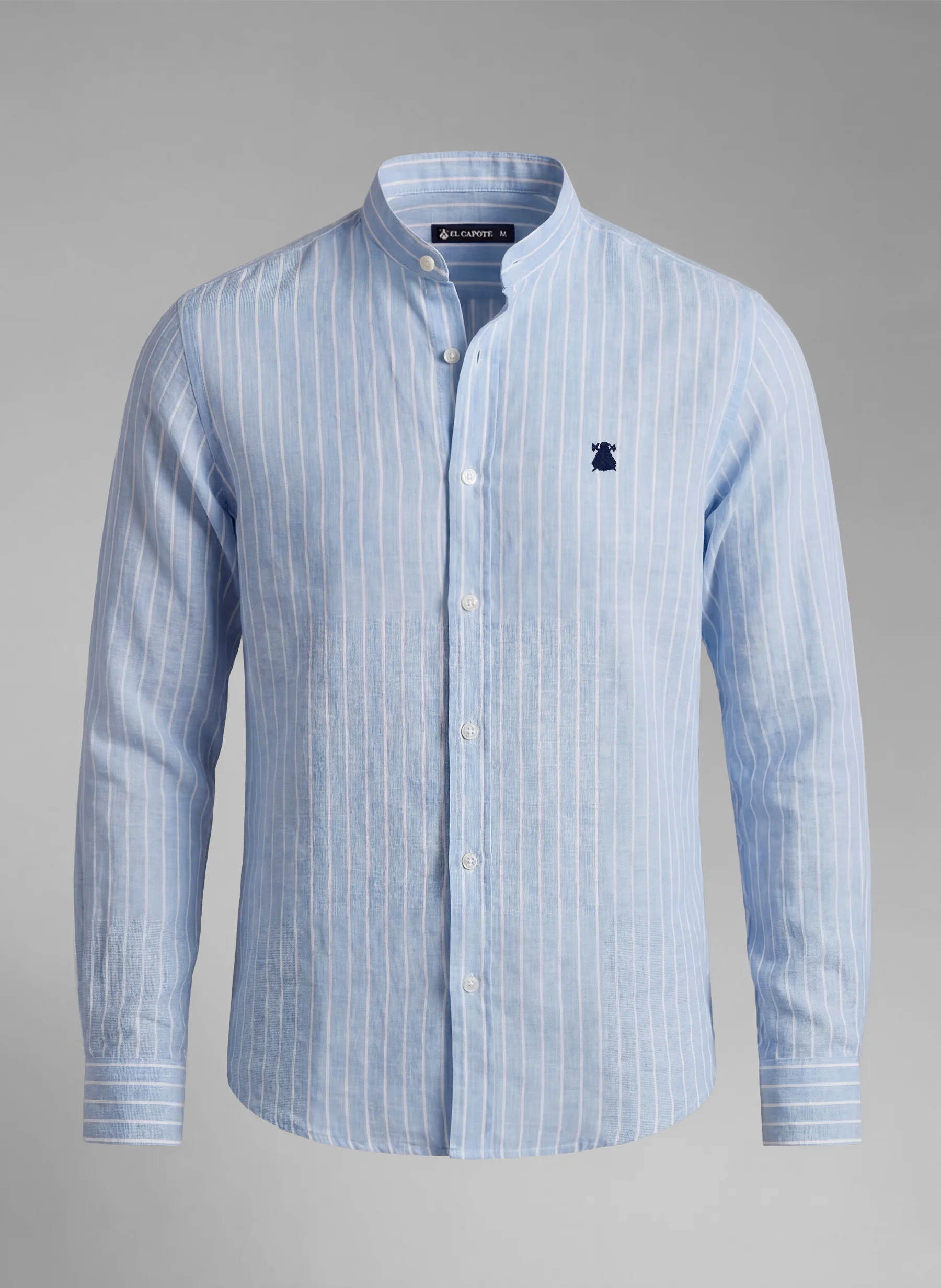 Camisa Cuello Mao Celeste Rayas Hombre - Image 3