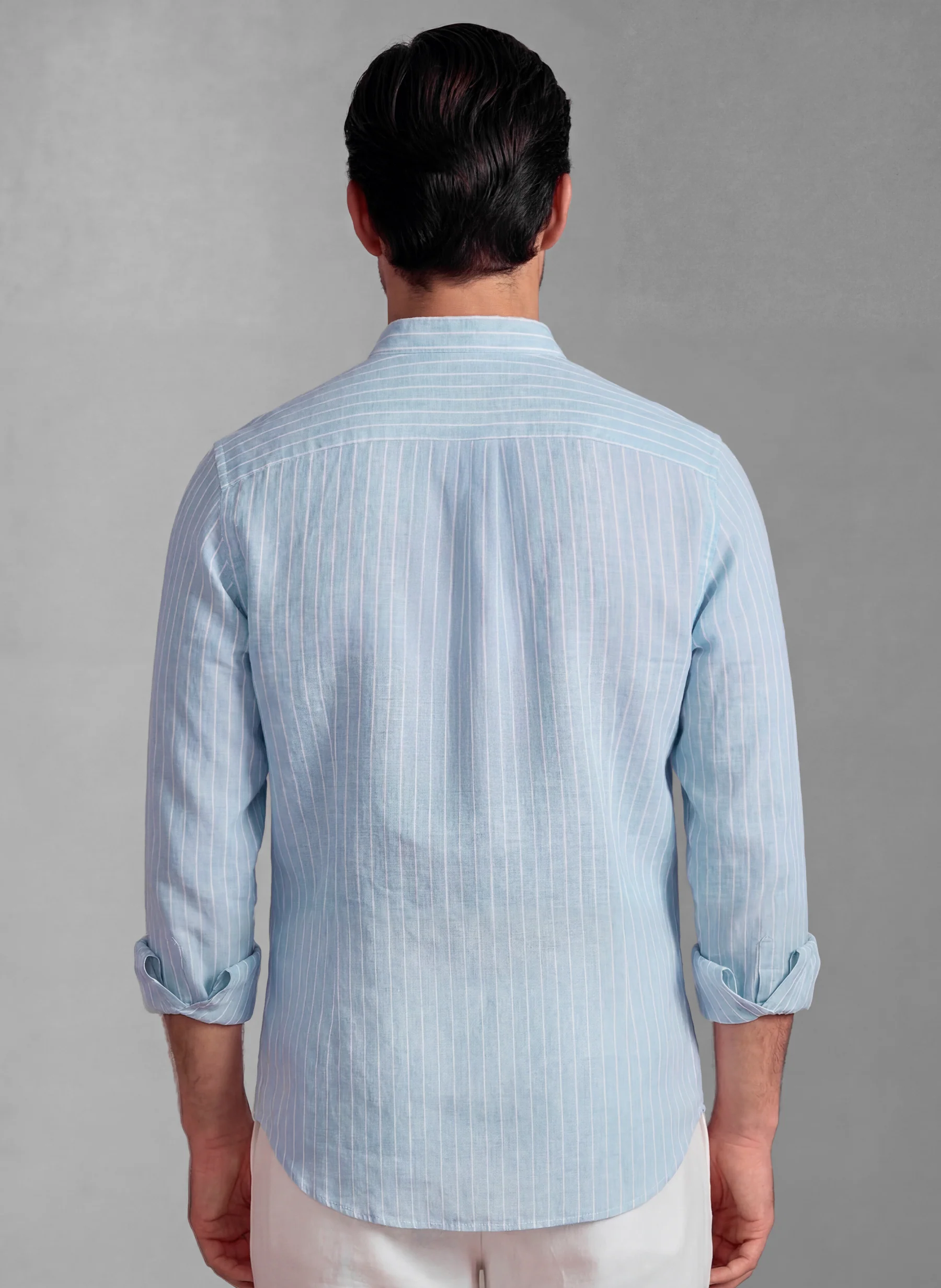 Camisa Cuello Mao Celeste Rayas Hombre - Image 5