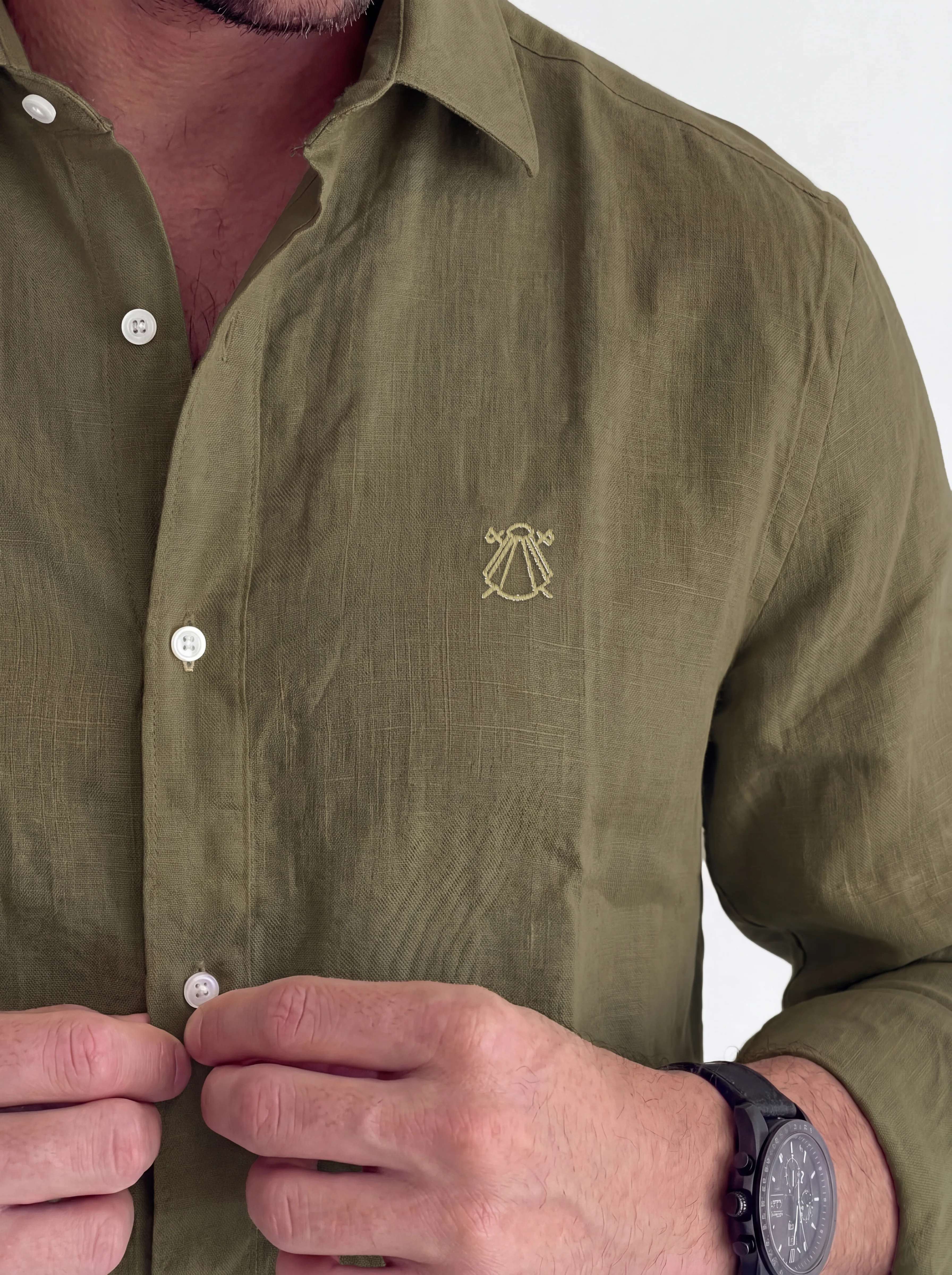 Camisa Verde Kaki Lino Hombre - Image 3