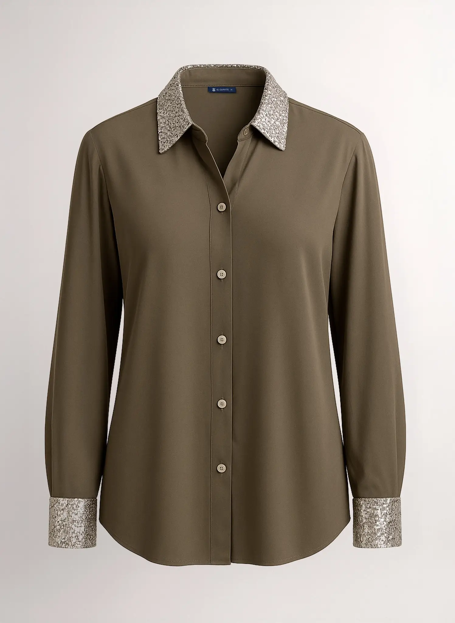 Camisa Verde Kaki Viscosa Lentejuelas Mujer - Image 4