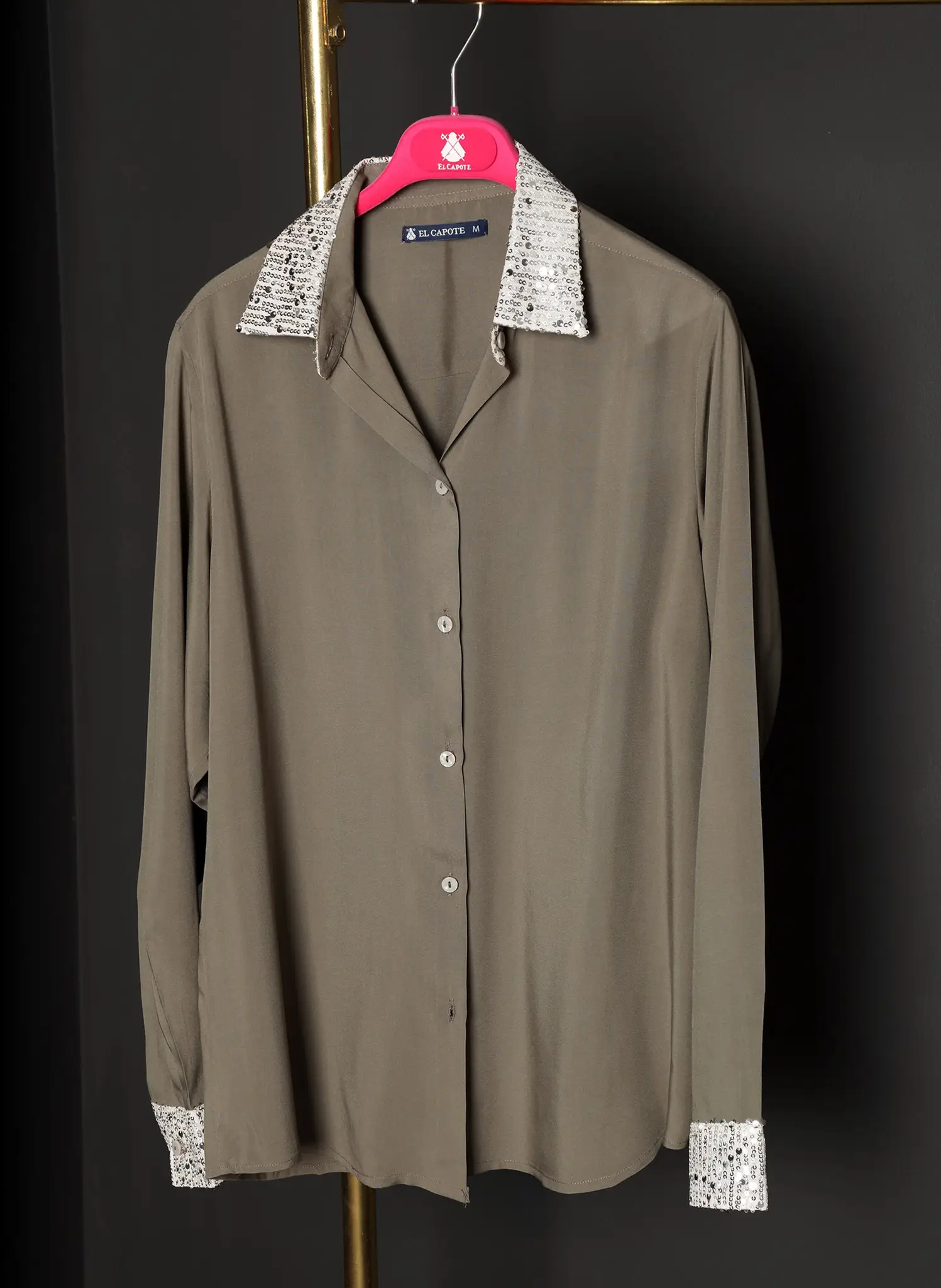 Camisa Verde Kaki Viscosa Lentejuelas Mujer - Image 5