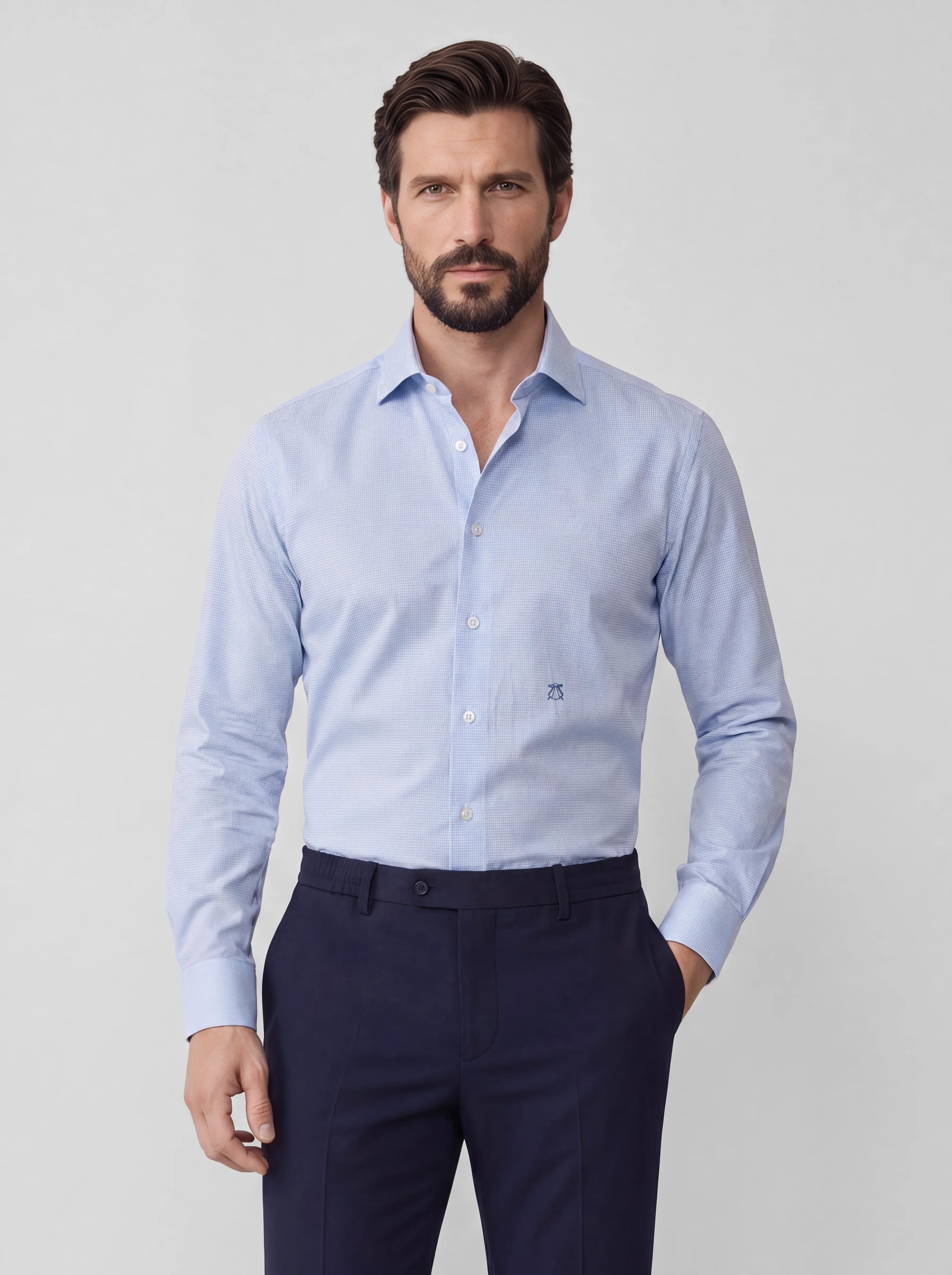 Camisa de Vestir Pata de Gallo Azul Hombre