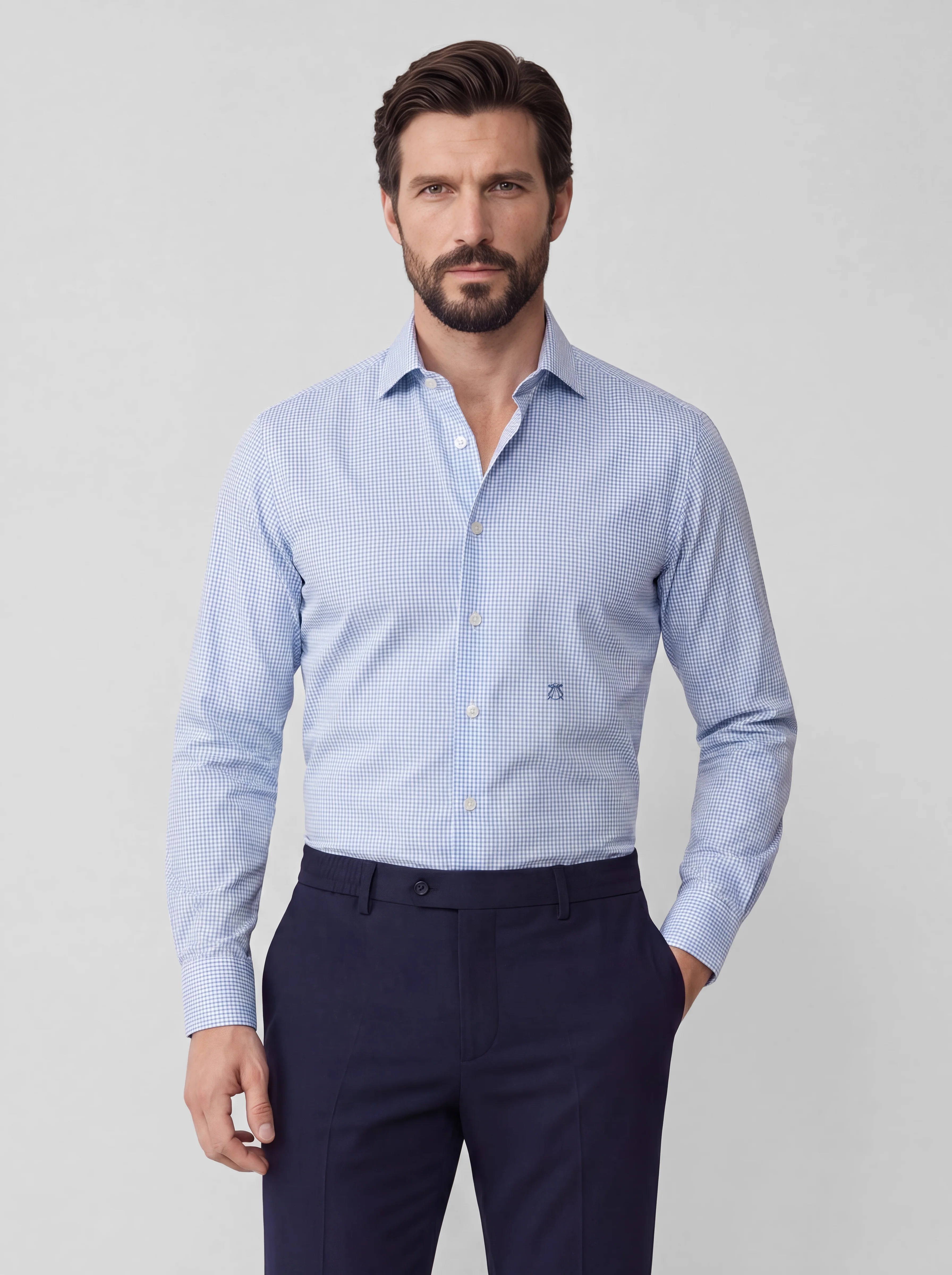 Camisa de Vestir Vichy Azul Hombre