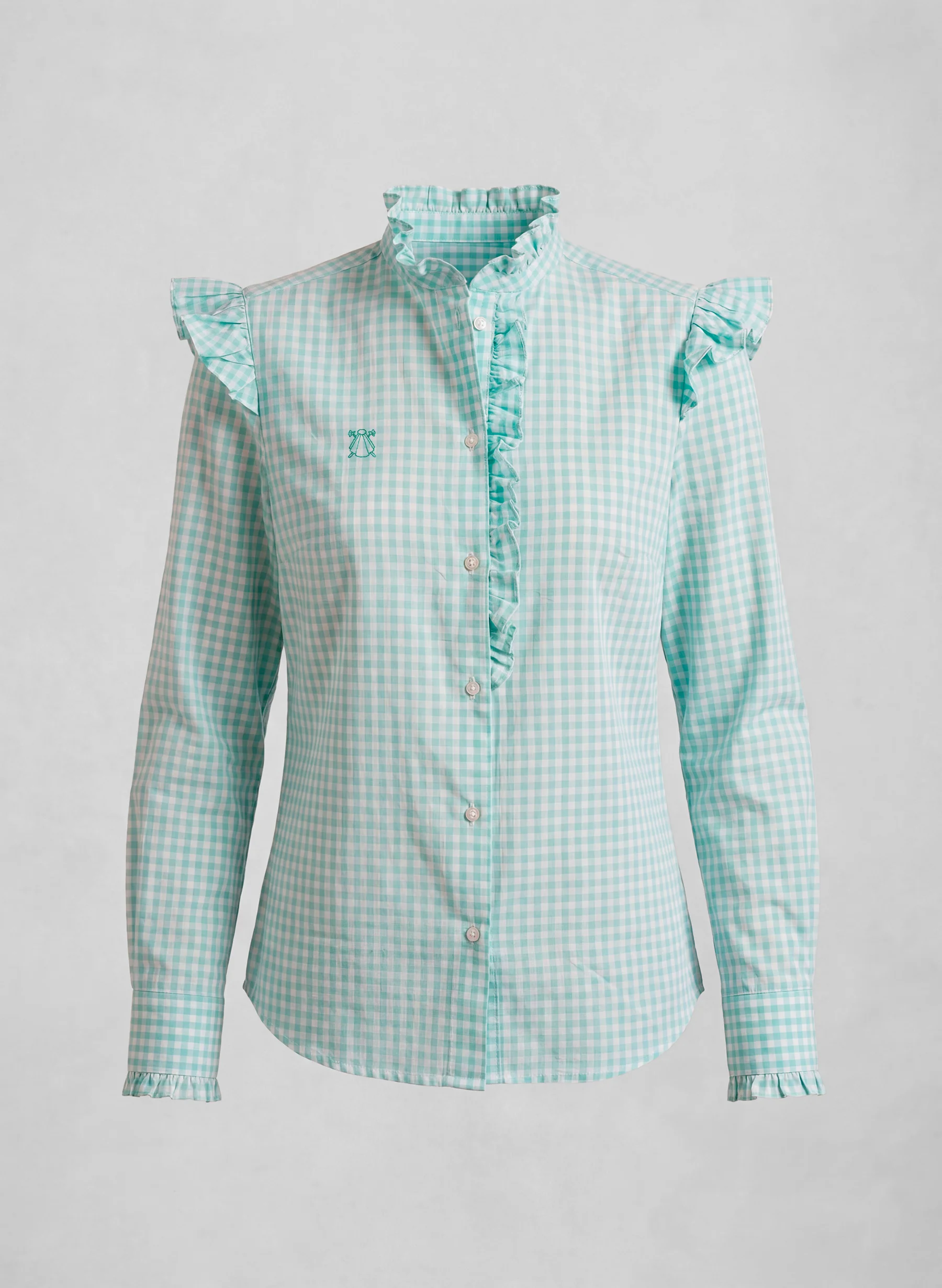 Camisa Vichy Aguamarina Volantes Mujer - Image 2